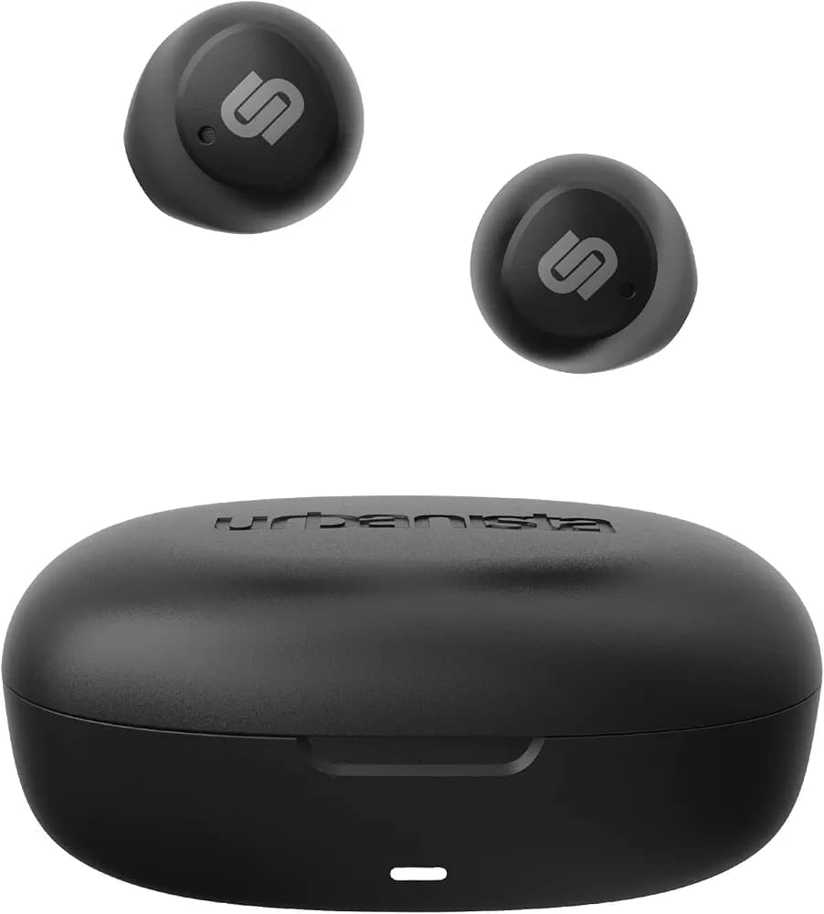 Urbanista Lisbon Bluetooth 5.2 TWS Earbuds, in Ear Mini Wireless Headphones with Mic, Touch Controls, 27 Hr Playtime, Charging Case, Voice Assistant Compatible, Midnight Black