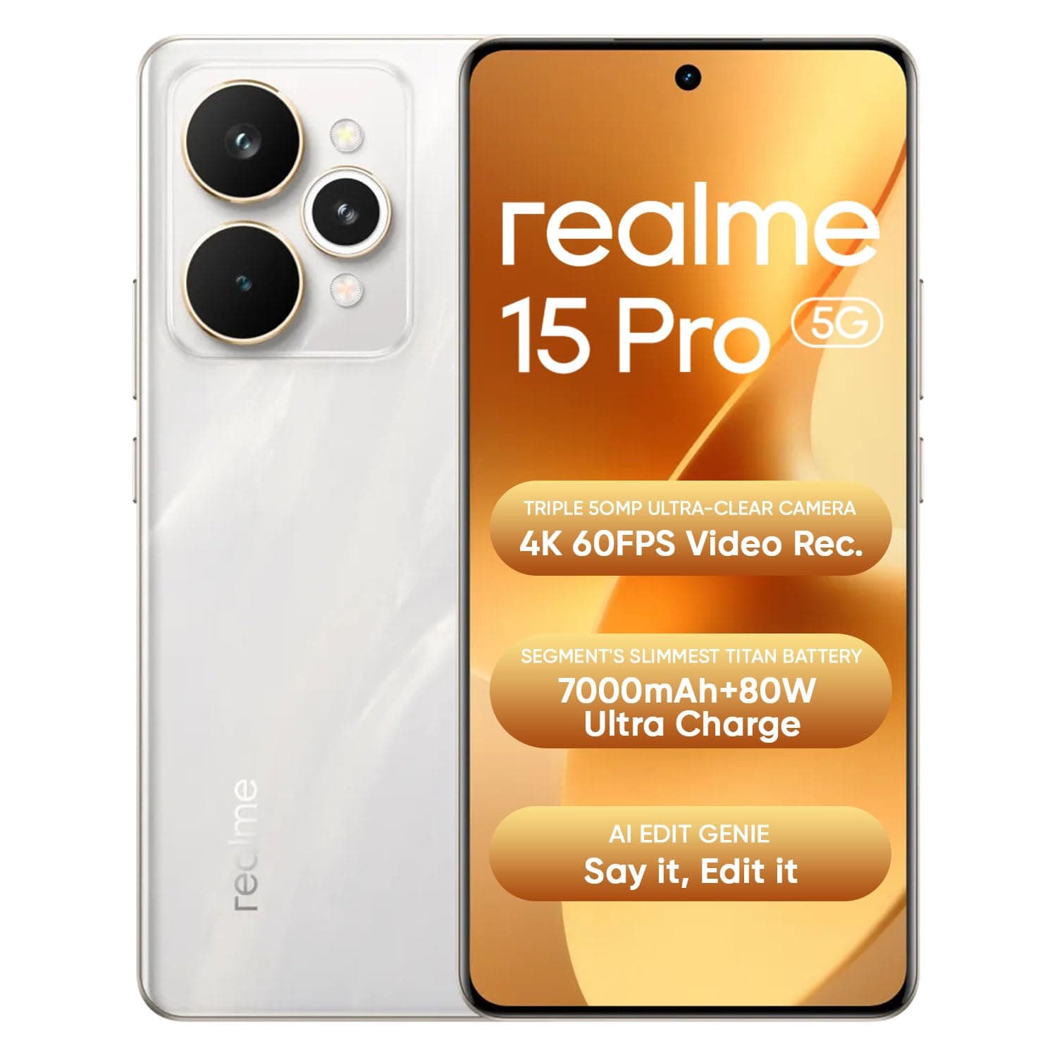 realme 15 Pro 5G Smartphone 8+256GB,4K 60FPS,144Hz HyperGlow 4D Curve Display,7000mAh Battery,80W SuperVOOC, Camera Triple 50MP, Snapdragon 7 Gen 4, I...