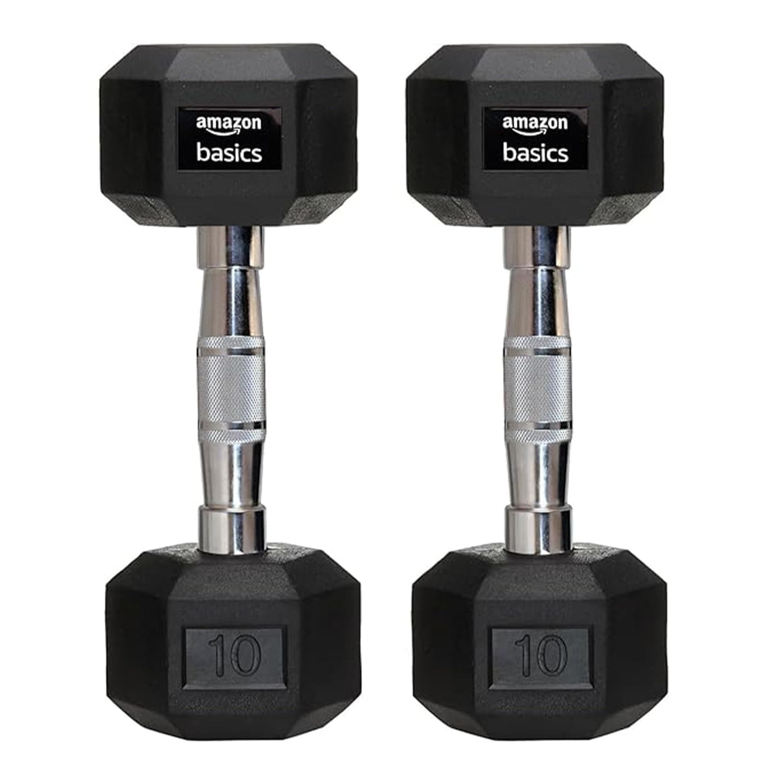 AmazonBasics Rubber Encased Hex Dumbbell Weight Set of 2, 10 Kg