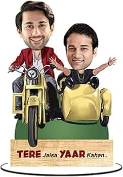 Foto Factory Gifts Personalized Caricature Gifts for Friends on bike | Best Friends Boys (wooden_8 inch x 5 inch) CA0249