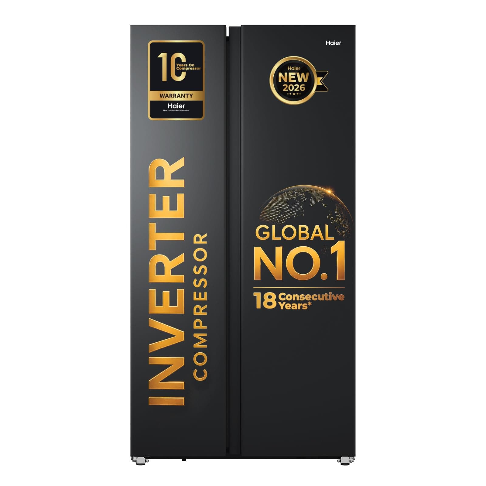Haier 540L 3Star 2 Door Side by Side Frost Free Refrigerator|Expert Inverter|Internal Mi-com|Twist Ice Tray|Deo Fresh Technology (HRS-615LB, Luxe Blac...