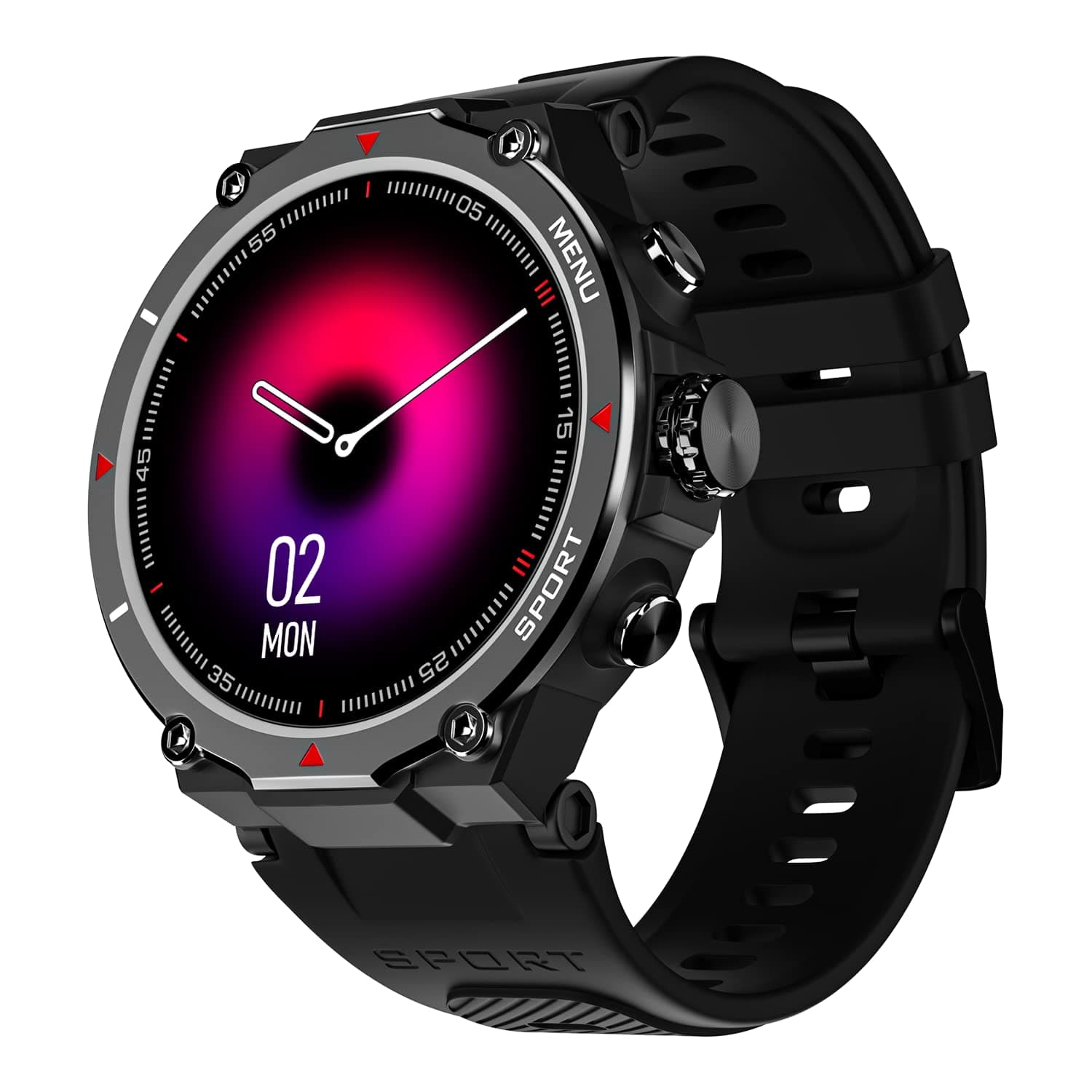 NoiseFit Force Rugged Round Dial Bluetooth Calling with 1.32" HD Screen, Functional Crown, 550 NITS, 7 Days Battery, AI Voice Assistance, 200+ Watch Faces, Heart Rate, SPO2 Tracker- (Jet Black)