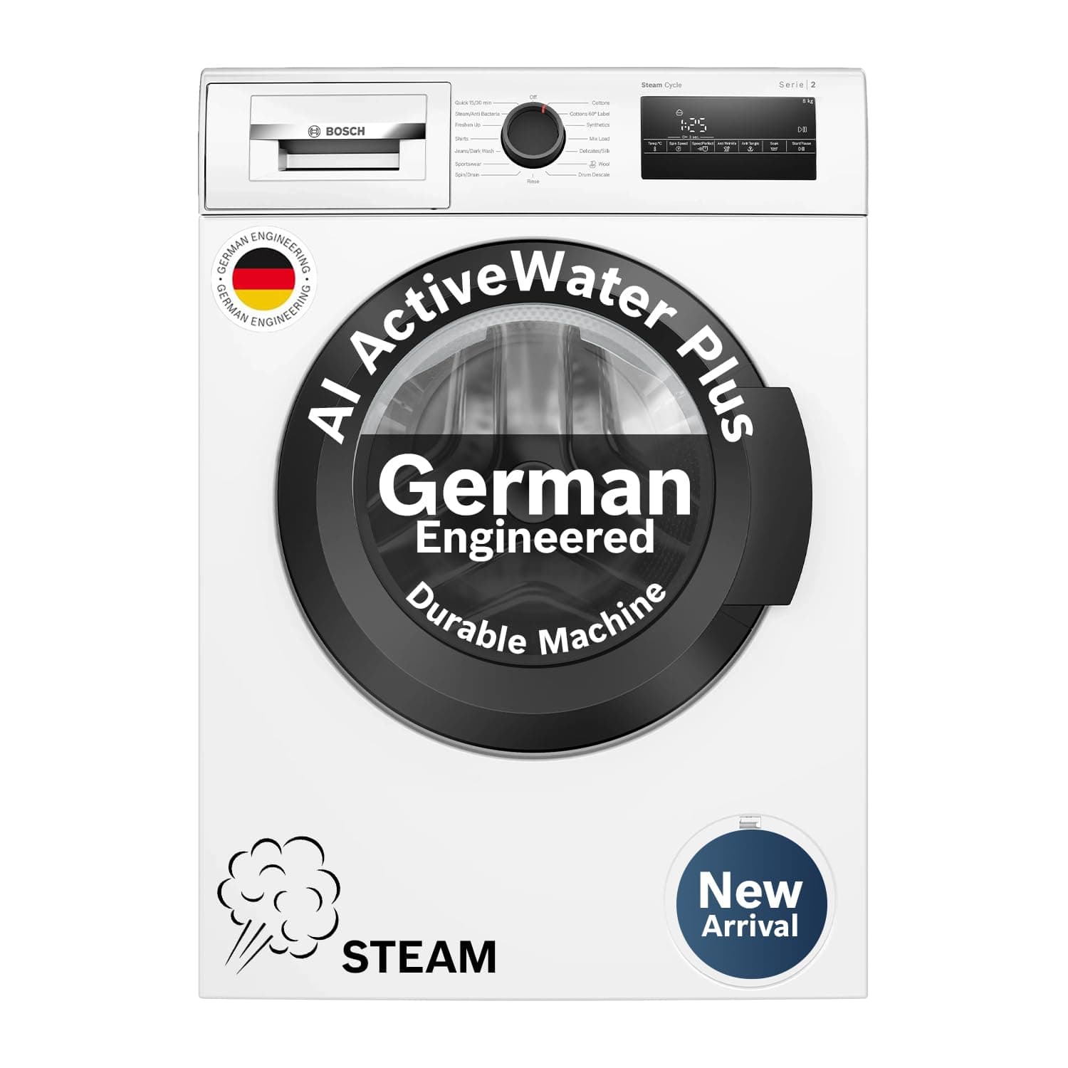 Bosch 8KG 5 Star Fully-Automatic Front Loading Washing Machine (WAJ28260IN,White,AI Active Water Plus,In-Built Heater)