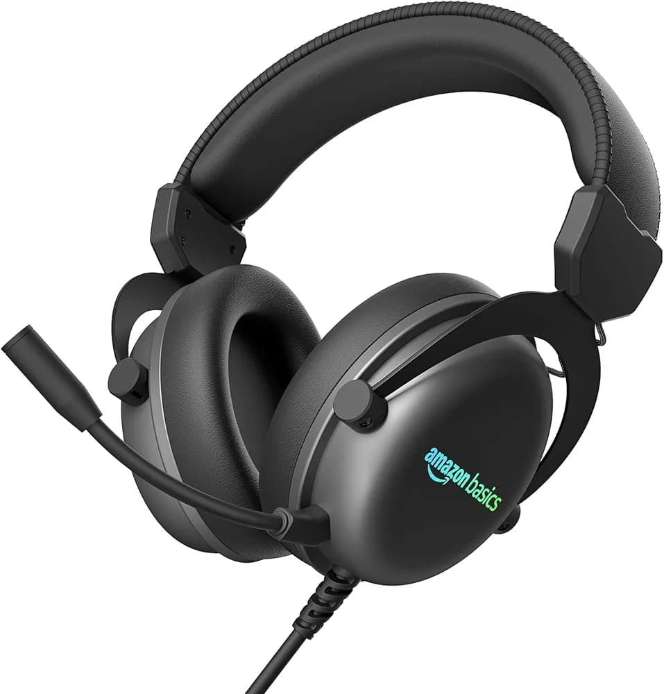 Amazon Basics Wired Over The Ear Gaming Headphones with Mic | RGB | 7.1 Channel Surround Audio | Remote Control (Black)