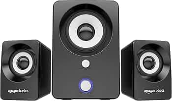 Amazon Basics Multimedia Speaker | USB Powered | Wired Desktop Speakers with Powerful Bass | Built-in Subwoofer | Supports Bluetooth (Black)