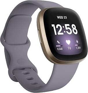 Fitbit Versa 3 Health & Fitness Smartwatch with GPS, 24/7 Heart Rate, Alexa Built-in, 6+ Days Battery, Thistle/Gold, One Size (S & L Bands Included)