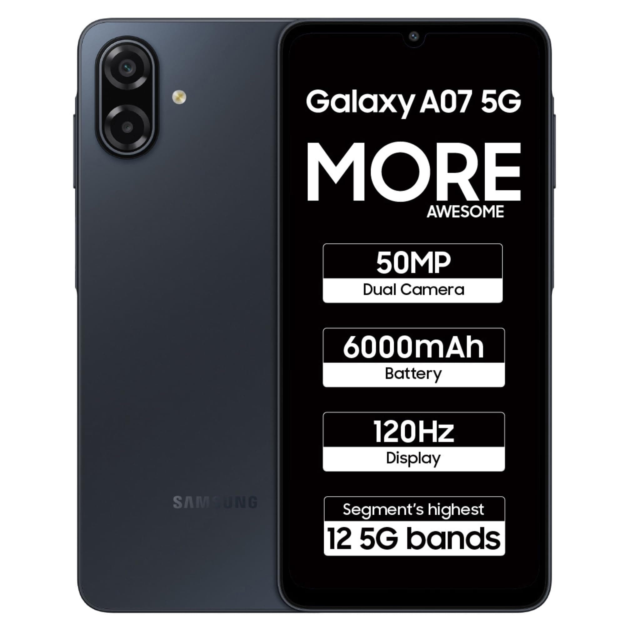Samsung Galaxy A07 5G Smartphone (Black, 4GB RAM, 128GB Storage) | 120Hz Refresh Rate | Massive 6000mAh Battery | 50MP True Dual Camera | 6 Gen OS Upg...