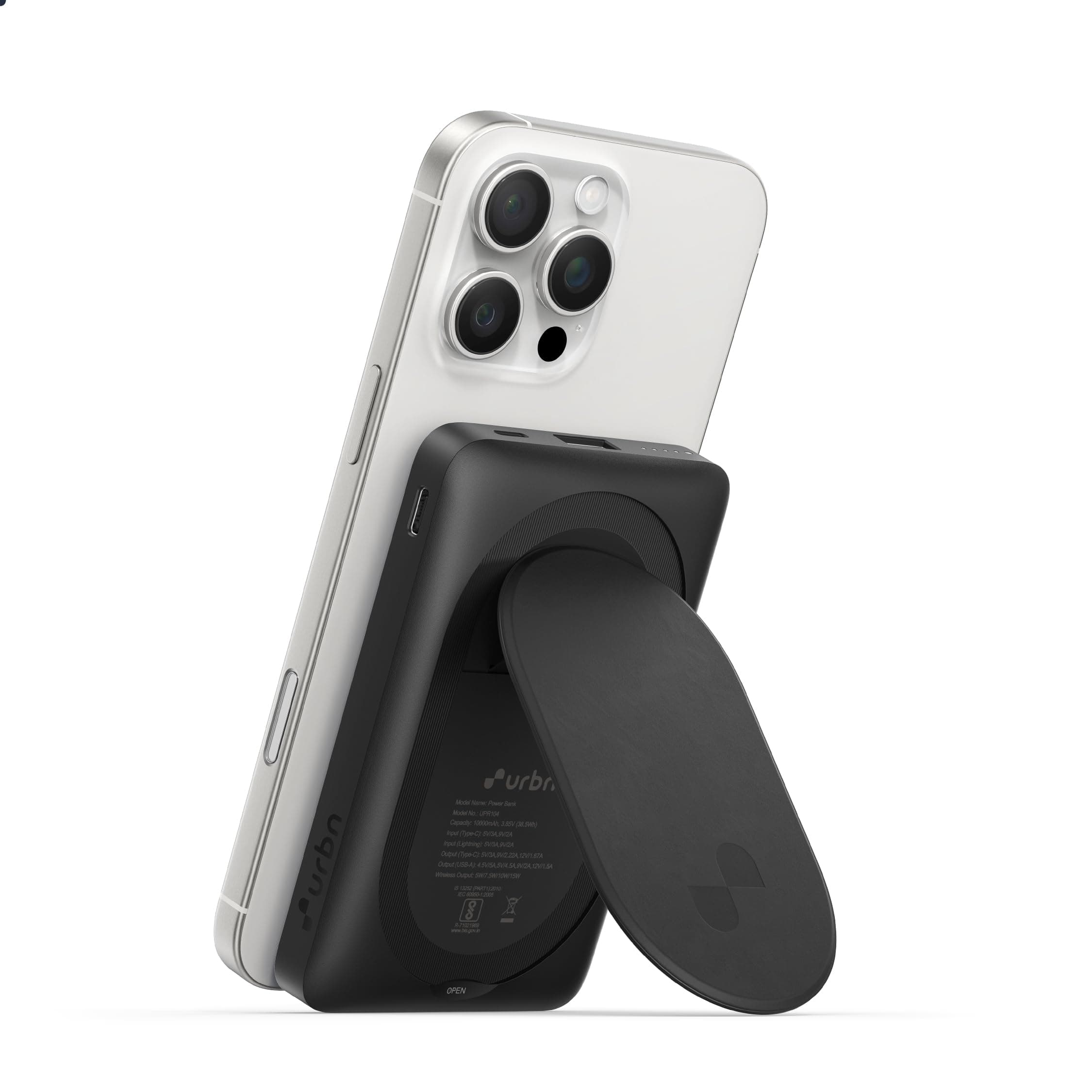 URBN 10000mAh Sleek MagSafe Power Bank with Kickstand | 15W Fast Wireless & 20W Wired Charging | Strong Magnetic Hold | Dual Input (Type-C & Lightning...