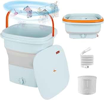 HOMEAPPY Mini Folding Washing Machine With Dryer Basket || High Powered Motor Compact Ultrasonic Small Automatic Cleaning Washer for Travel Home Busin...
