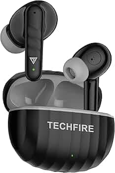 Techfire Bullets 201 TWS Earbuds with 100 Hrs Playtime,(50Ms Low Latency), Bluetooth V5.3 Bluetooth Headset (Black/Grey, True Wireless)