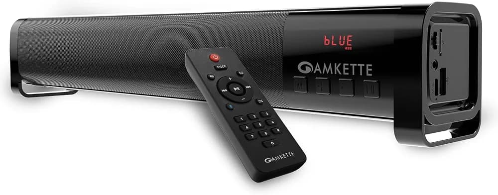 Amkette Boomer Compact 16W Bluetooth Soundbar with Remote Control I 8 Hours Play Time | Built-in Antenna | Integrated Subwoofer | 6 Equalizer Modes I AUX, Bluetooth, USB, SD & TWS I Type C Charging