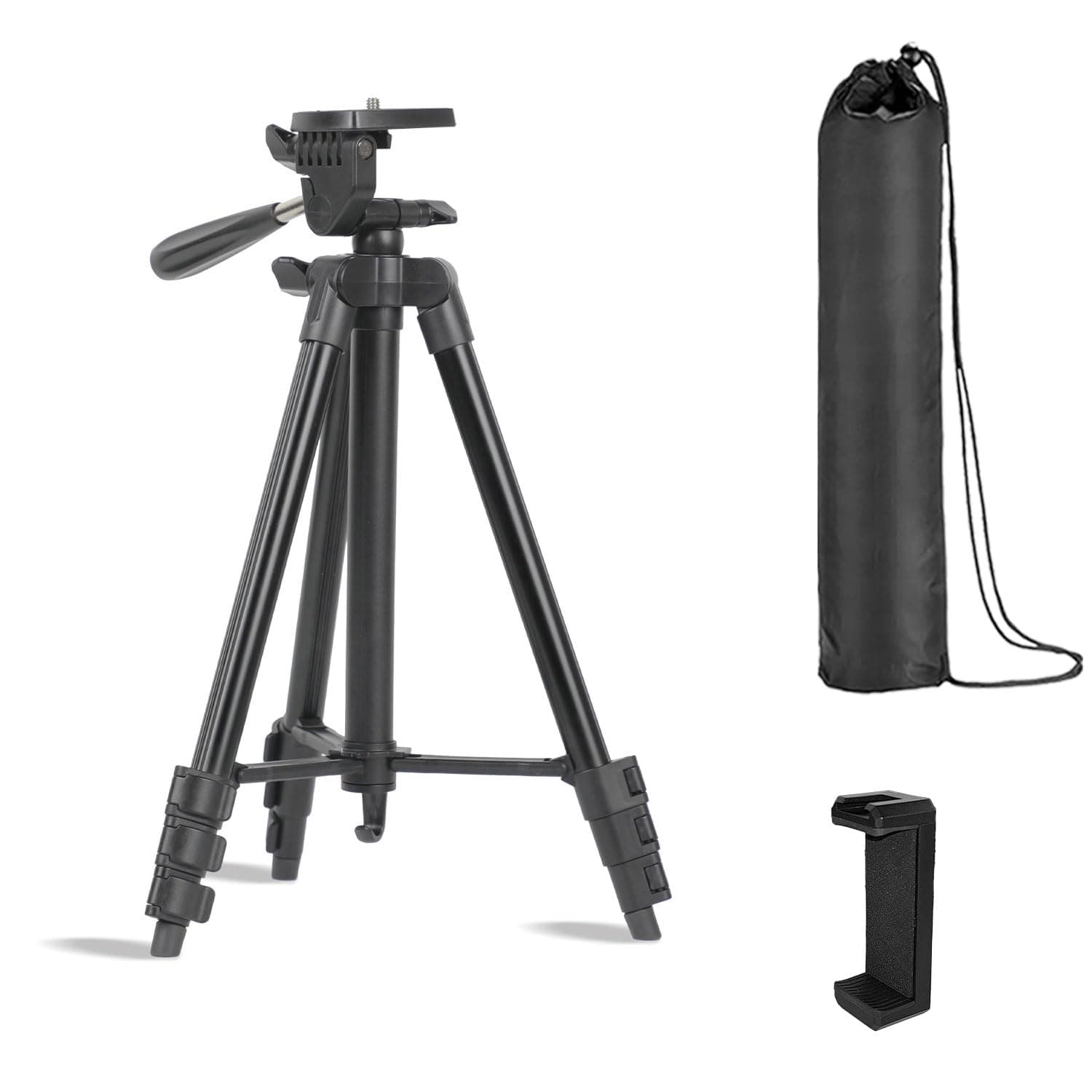 POLAM-FOTO Tripod Stand for Phone 104cm with Holder for Travel | Lightweight Tripod, 3-Way Head, 104cm Height, Fits Phones & Cameras, Ideal for Travel, Vlogging & Photography