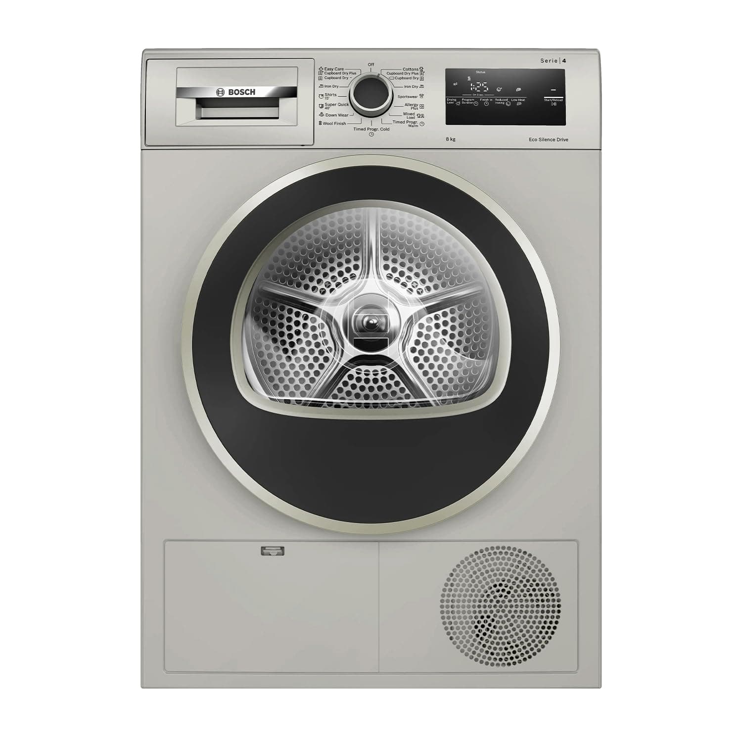 Bosch 8 kg Front Load Condenser Tumble Dryer, 100% Drying, Cottons & Easy Care Programs, Reduces 99.9% Allergens, Anti-Crease, Silver Inox (WTN86202IN...