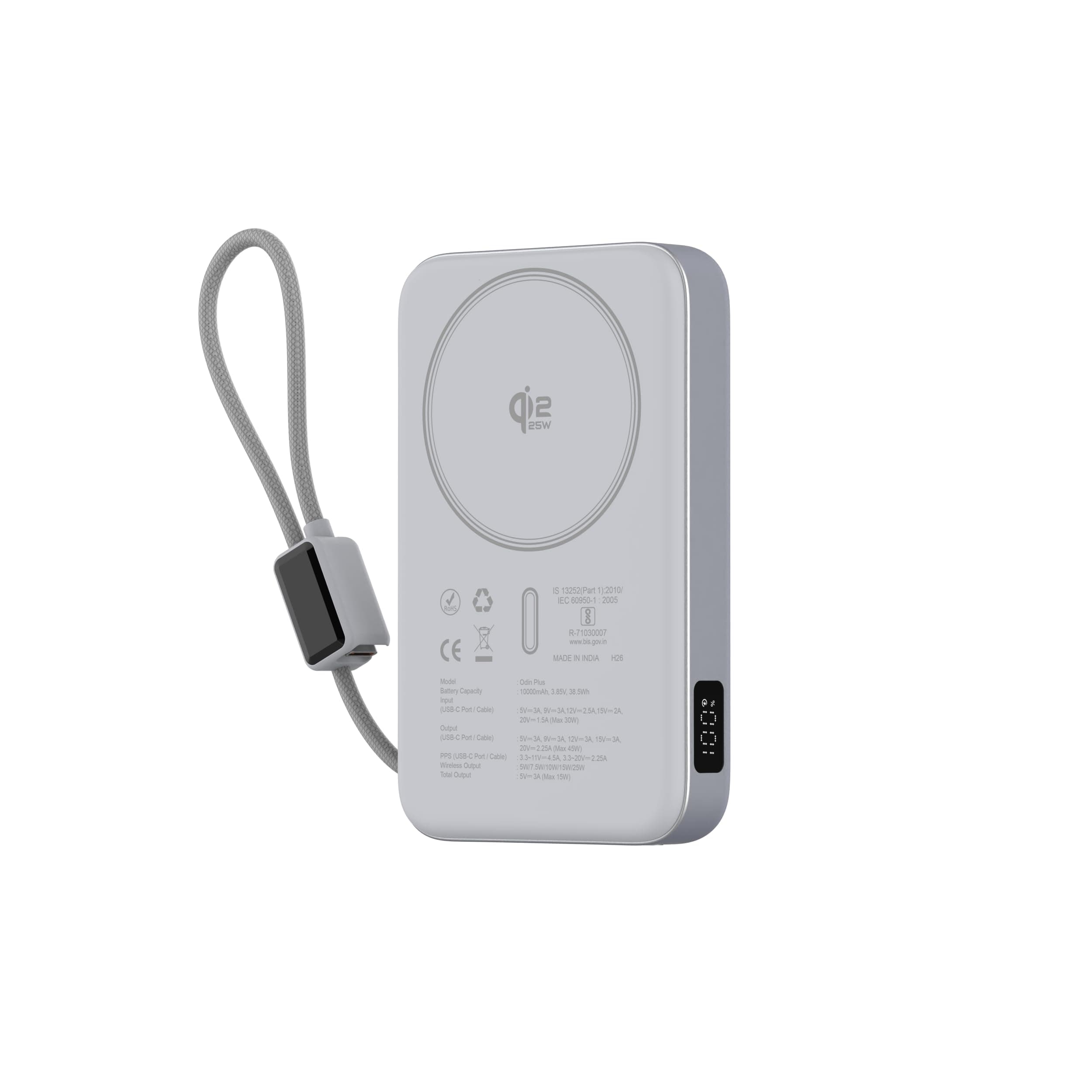 Stuffcool Odin Plus 10000mAh Qi2.2 MagSafe Powerbank, 25W Wireless, 45W PD Wired, Built-in Type-C Cable, St...