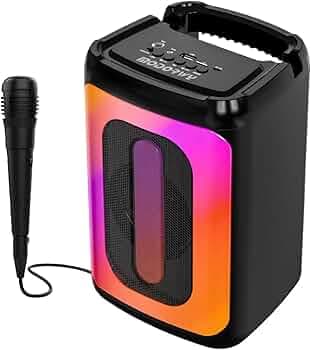 Modorwy MF1108 15W TWS Portable BT Speaker Karaoke Mic, 5H Backup, RGB LED, FM, AUX, USB, Micro SD, Rechargeable Battery, Mobile Holder - Wired Karaok...