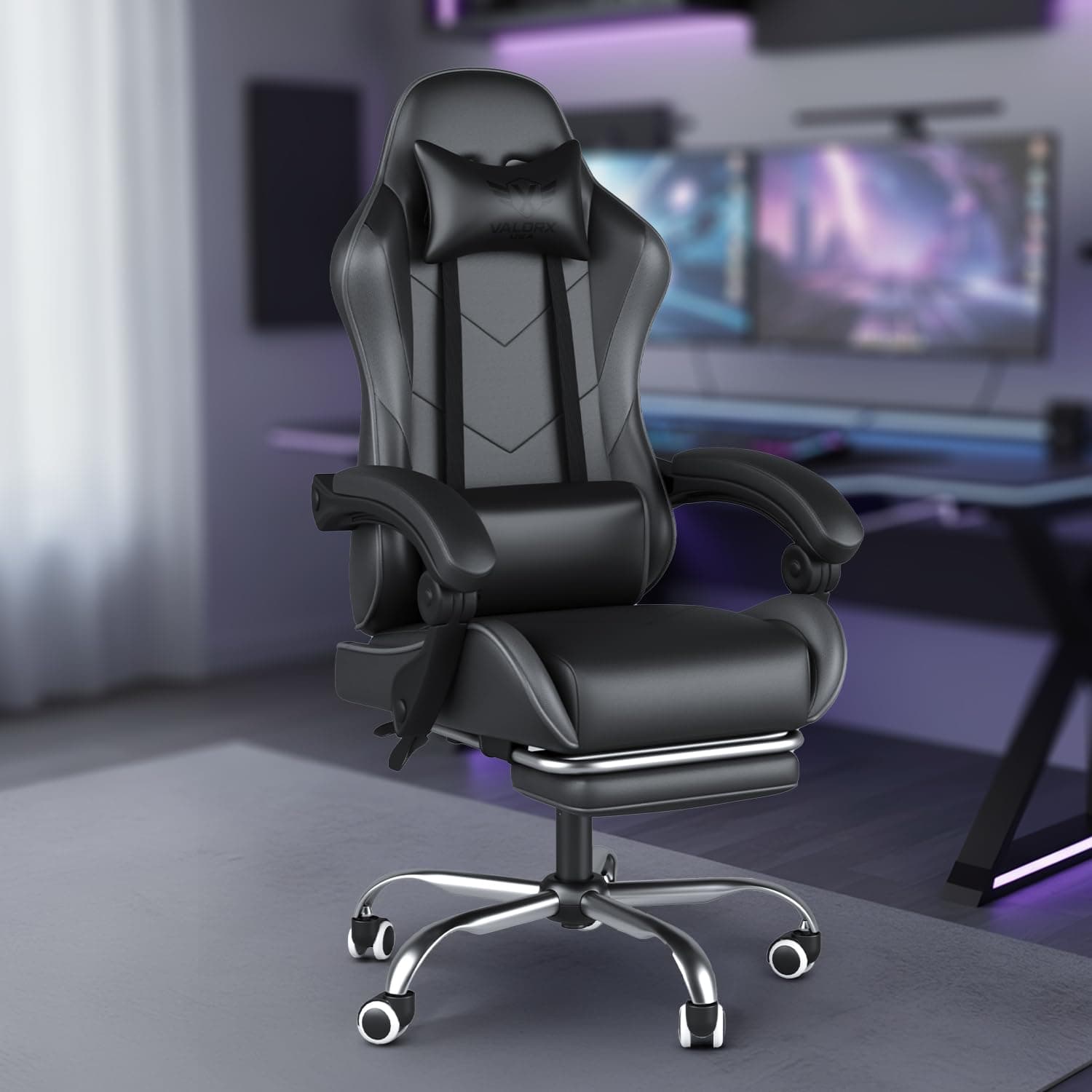 VALORXUSA PU Leather Vector Series Ergonomic Gaming & Computer Chair with Massage Cushion, Adjustable Neck & Lumbar Pillow for Back Support | Linkage ...