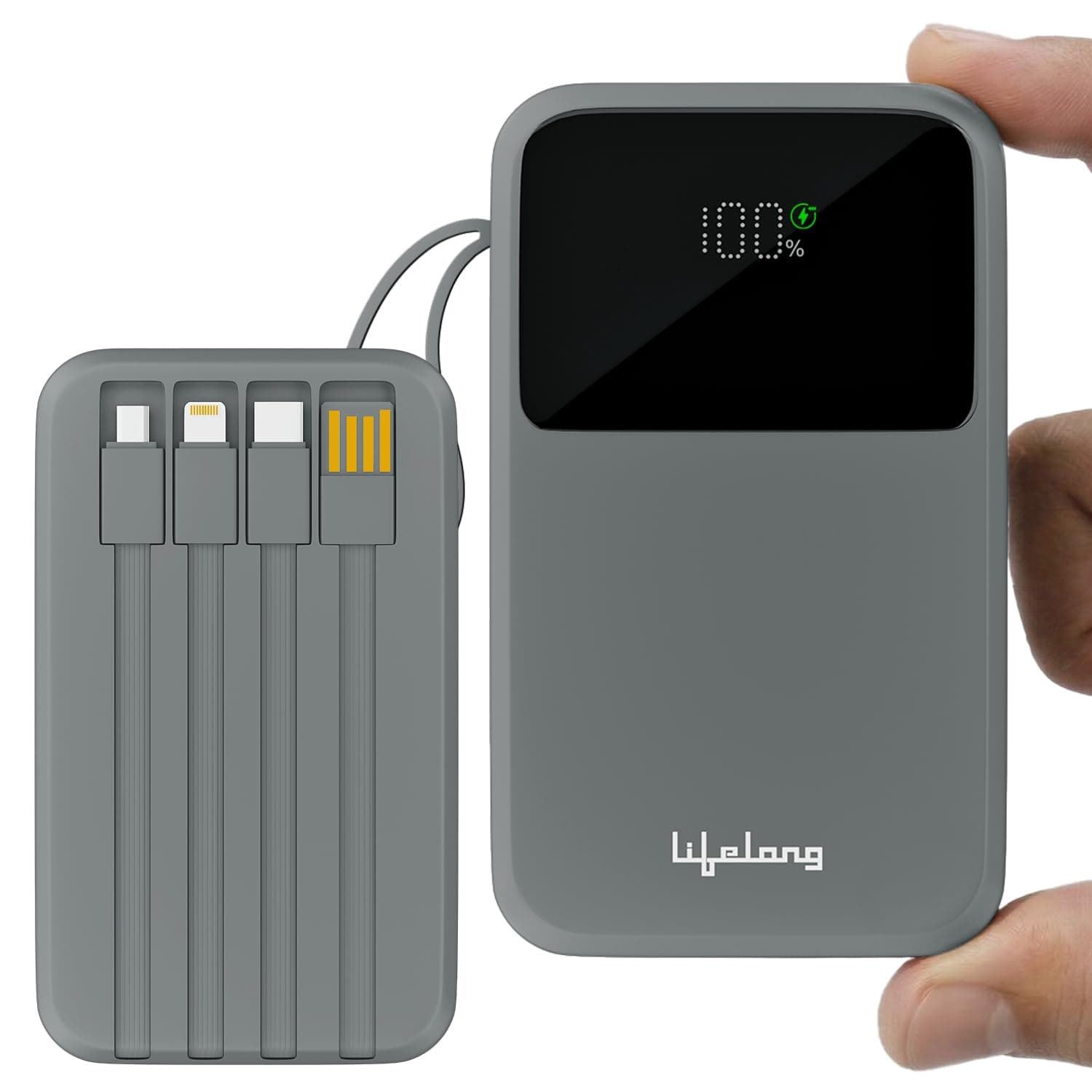 Lifelong Electronics 20000mAh 22.5W Fast Charging Power Bank | 3 Inputs (1 Built-in USB A Cable + 1 C + 1 Lightning Port) & 6 Outputs (3 Built-in Cabl...
