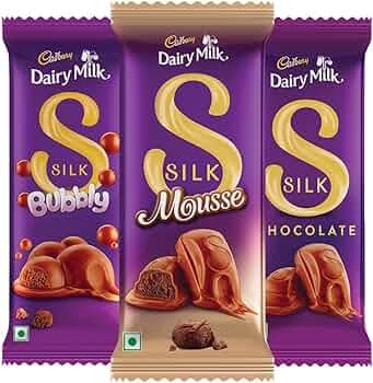 Cadbury Dairy Milk Silk Bubbly Chocolate Bar 120 Gram, Dairy Milk Silk Mousse Chocolate Bar 116 Gram & Dairy Milk Silk Chocolate Bar 150 Gram (Pack Of...