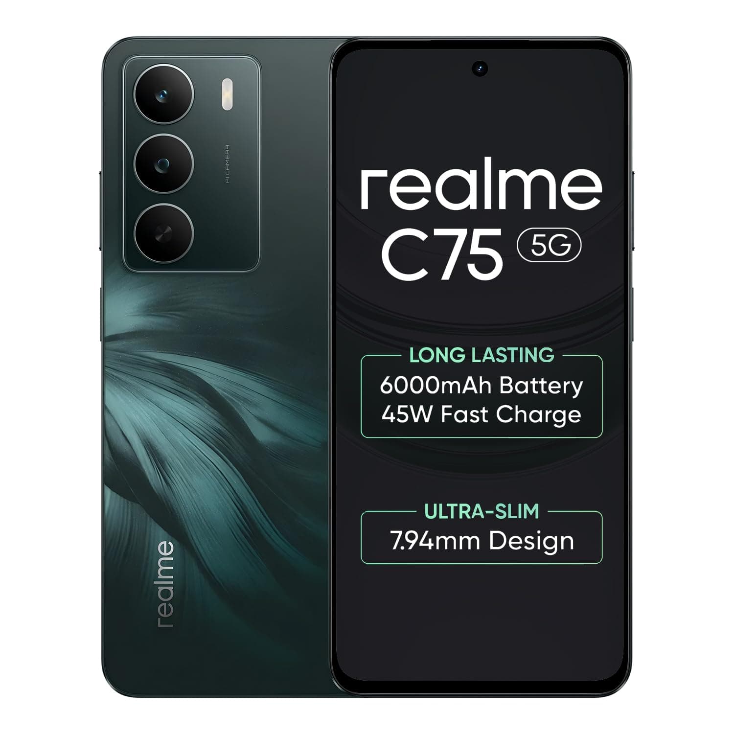 realme C75 Smartphone 6+128GB Midnight, 6.67inch Screen, 120HZ Vision Display, 6000mAh Battery, 40MP Camera, MediaTek Dimensity 6300 Processor, IP64