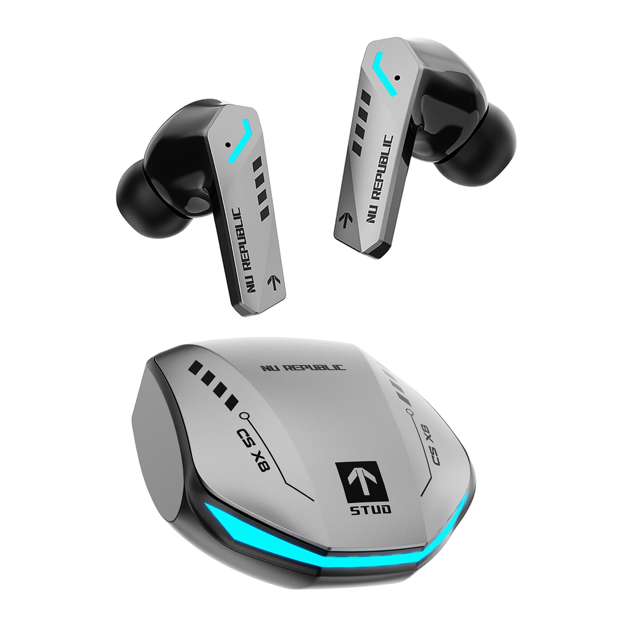 Nu Republic Cyberstud X8 TWS Earbuds with Upto 56 hrs Playtime, ENC Mics, 13mm Neodymium Driver, XBass Technology, Hall Sensor Function, Dual Mode (Ga...