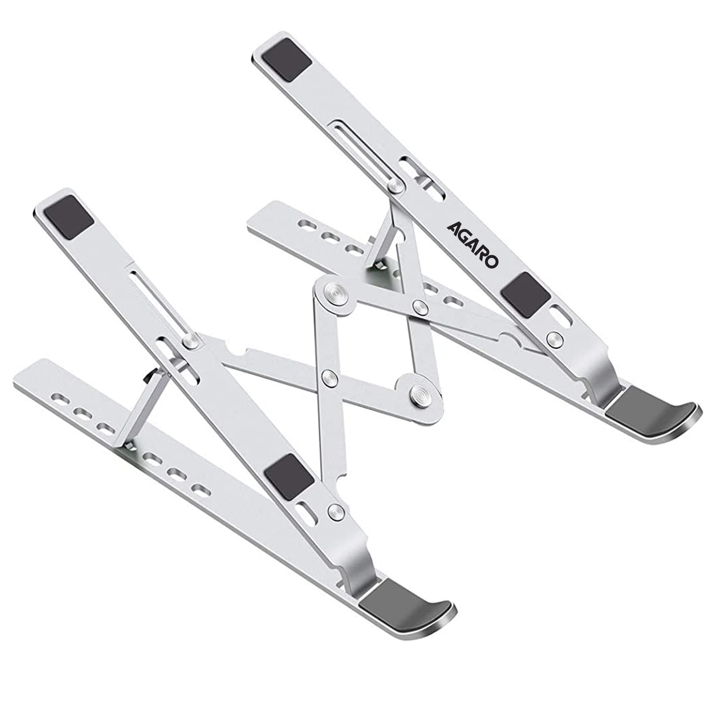 AGARO LS1821 Foldable Laptop Stand, 7 Adjustable Levels, Non Slip Silicone Pads, Aluminium Built, Laptop, Tablet, Books (Silver), (33699)