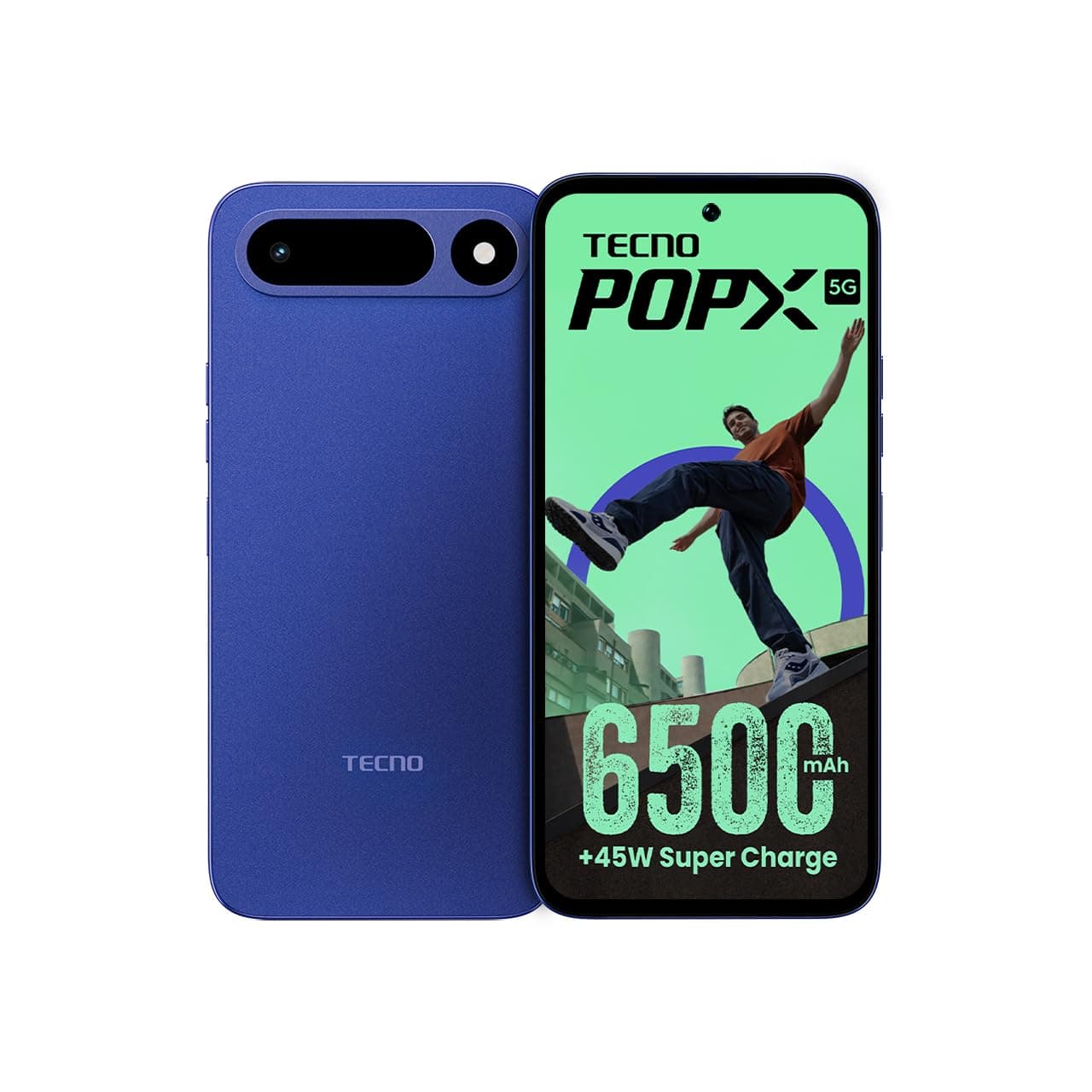 Tecno POP X 5G (Midnight Blue, 4GB+128GB) | 6500mAh+45W Fast Charger | IP64 Pro | MIL-STD 810H Protection | Upto 18GB* RAM | Fastest 8X Network Speed*...
