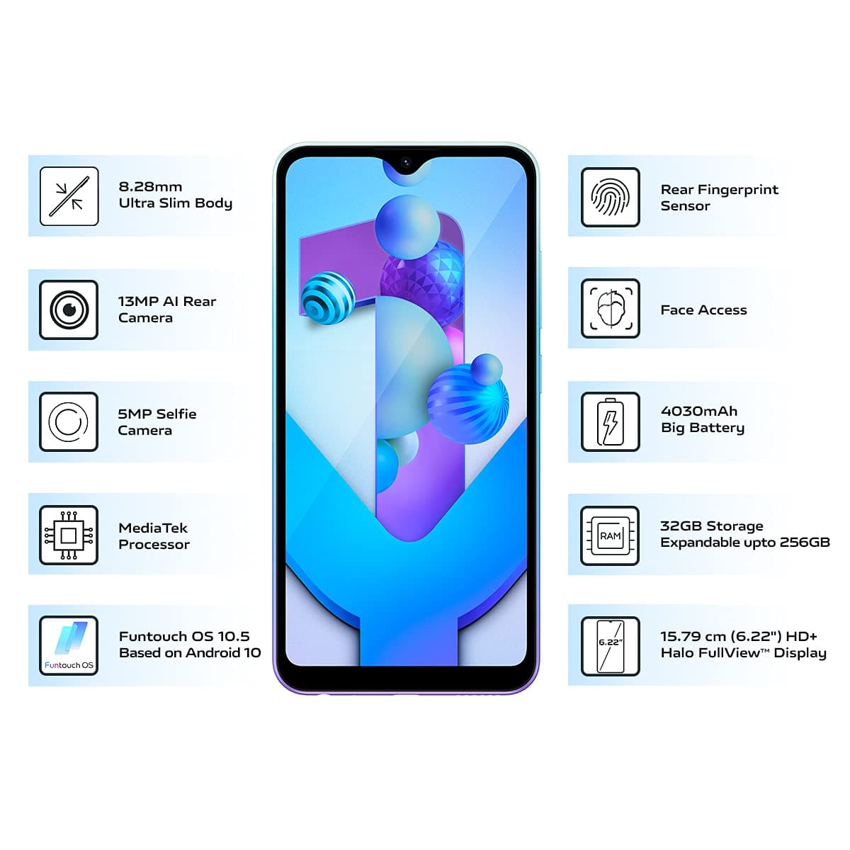 Vivo Y1s (Aurora Blue, 3GB RAM, 32GB Storage) with No Cost EMI/Additional Exchange Offers Smartphones
