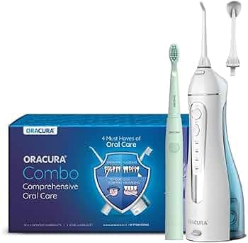 ORACURA Combo OC200 LITE Smart PLUS Water Flosser White & SB100 Sonic Lite Electric Battery Operated Toothbrush Green