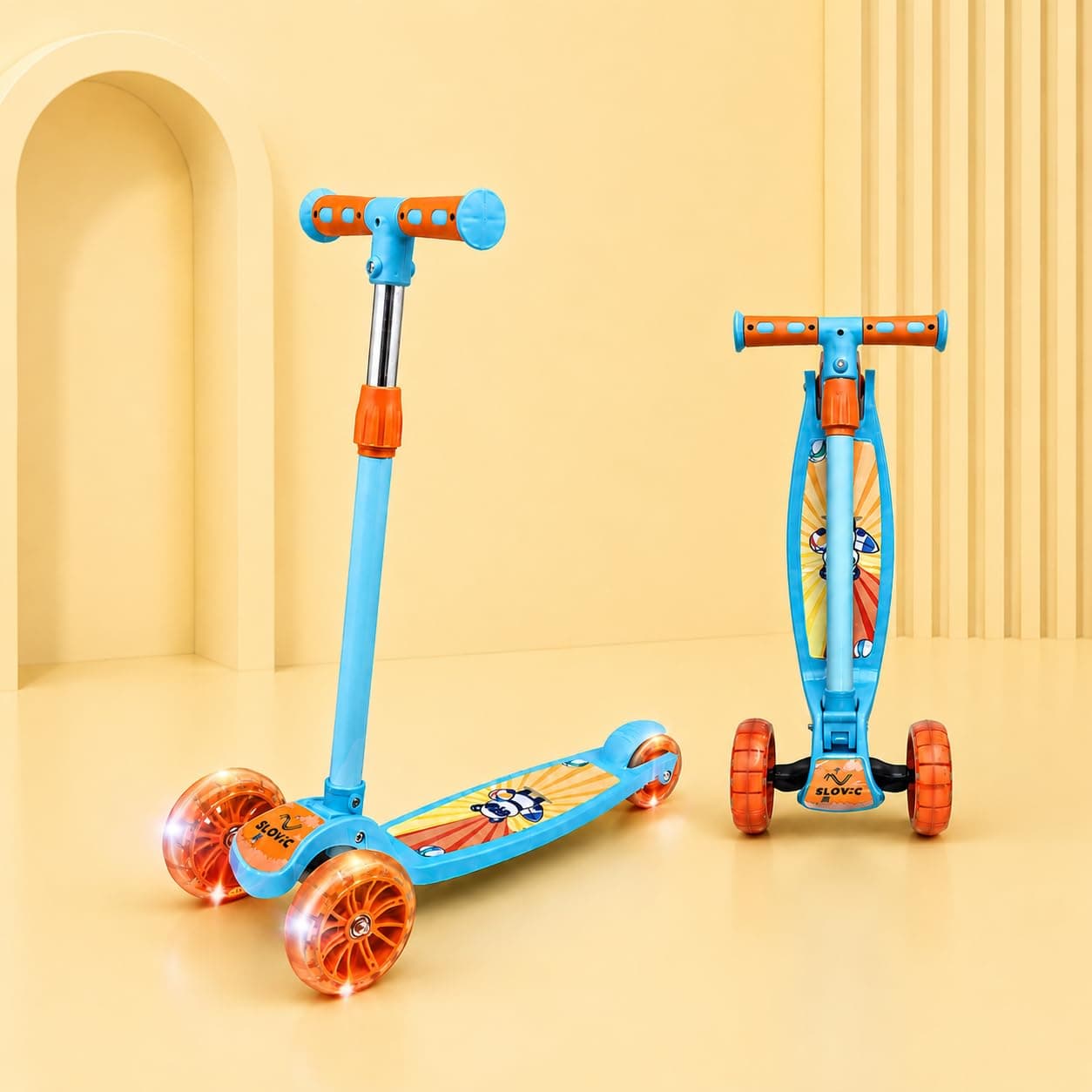 Slovic Kick Scooter for Kids 3+ Years with Adjustable Handle Height | 3 Wheels Kids Scooter Toys with LED Wheels | Foldable Kick Cycle | Birthday Gift...