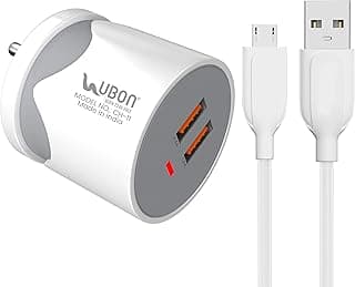 UBON Power Hub CH-11 Lightweight 2.4 AMP/5V Fast Charging Dual USB Adapter 12W USB Wall Charger with Quick Charging Data Cable, and Proudly Made in In