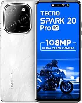 TECNO SPARK 20 PRO 5G (Glossy White, 8GB+256GB)| 108MP Ultra Clear Imaging | Super Ellipse Design | MTK D6080 5G Processor | 6.78" 120Hz LTPS LCD Disp...