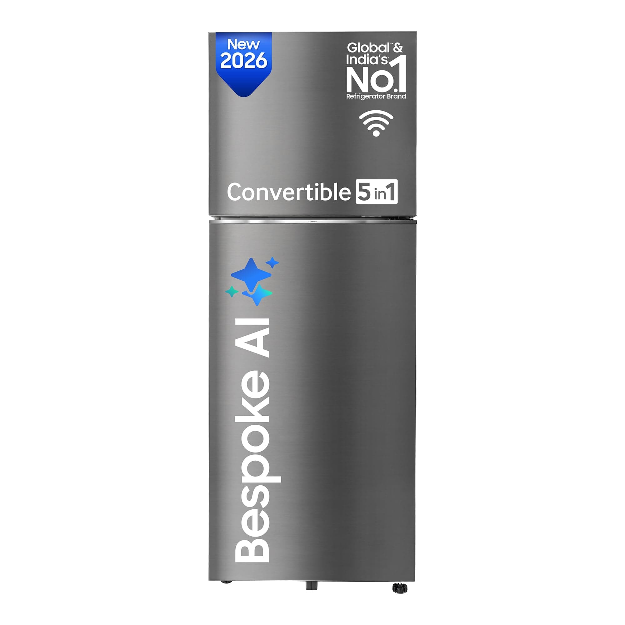 Samsung 419 L, 2 Star, Convertible 5-in-1, Digital Inverter, Frost Free Double Door, Bespoke AI WiFi Refrigerator (RT45HG6A22S8HL, Silver, Elegant Ino...