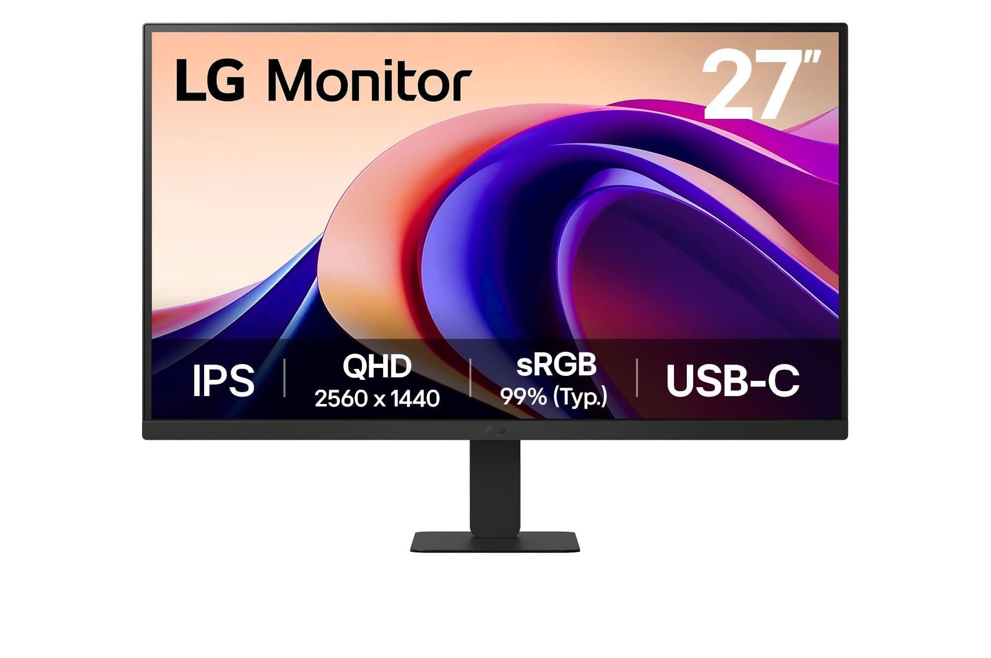 LG 27U631A-B 27 Inch Desktop PC Screen IPS Panel QHD Resolution (2560 x 1440), 5ms 100Hz, HDR 10, sRGB 99% (CIE1931), Tiltable, HDMI 2.0, USB-C (15W)