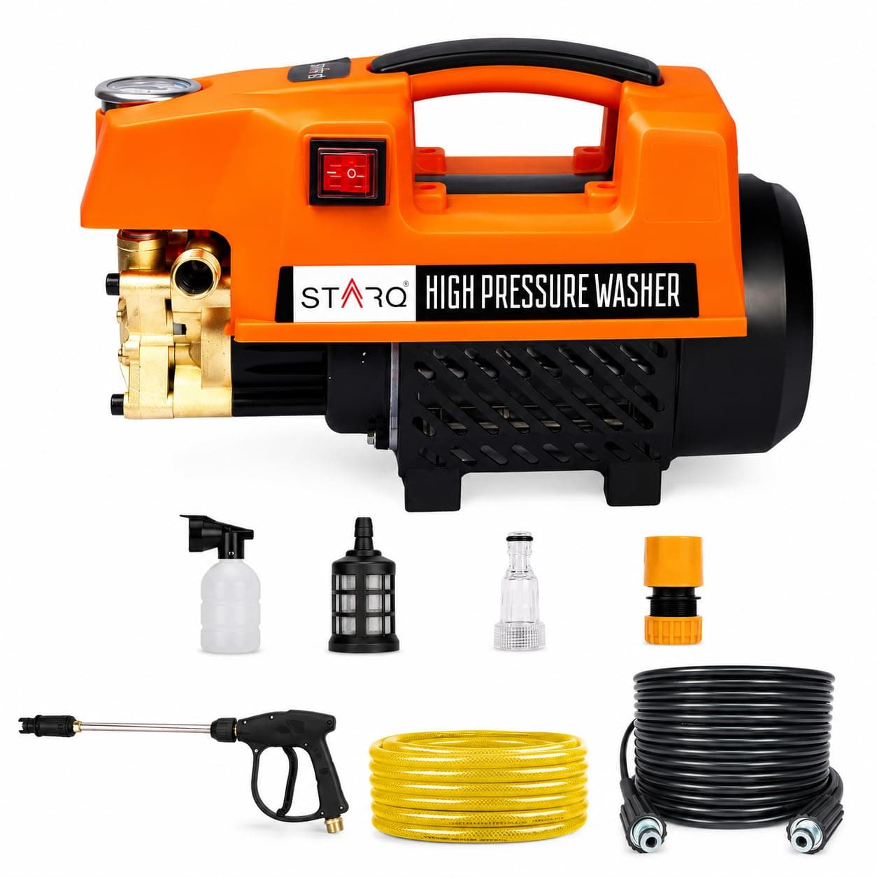 STARQ ST3 1800W Heavy Duty High Pressure Washer 150 Bar, 8L/Min Flow, Brass Coated Pump, Copper Motor Portable Car, Bike, Home, AC & Solar Cleaning Ma...
