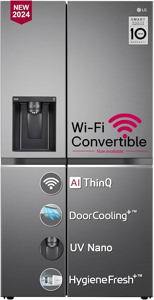 LG 630 L 3 Star Frost Free Smart Inverter Wi-Fi Double Door Side by Side Refrigerator (2024 Model, GL-L257CPZ3, Shiny Steel, Convertible, Door Cooling...