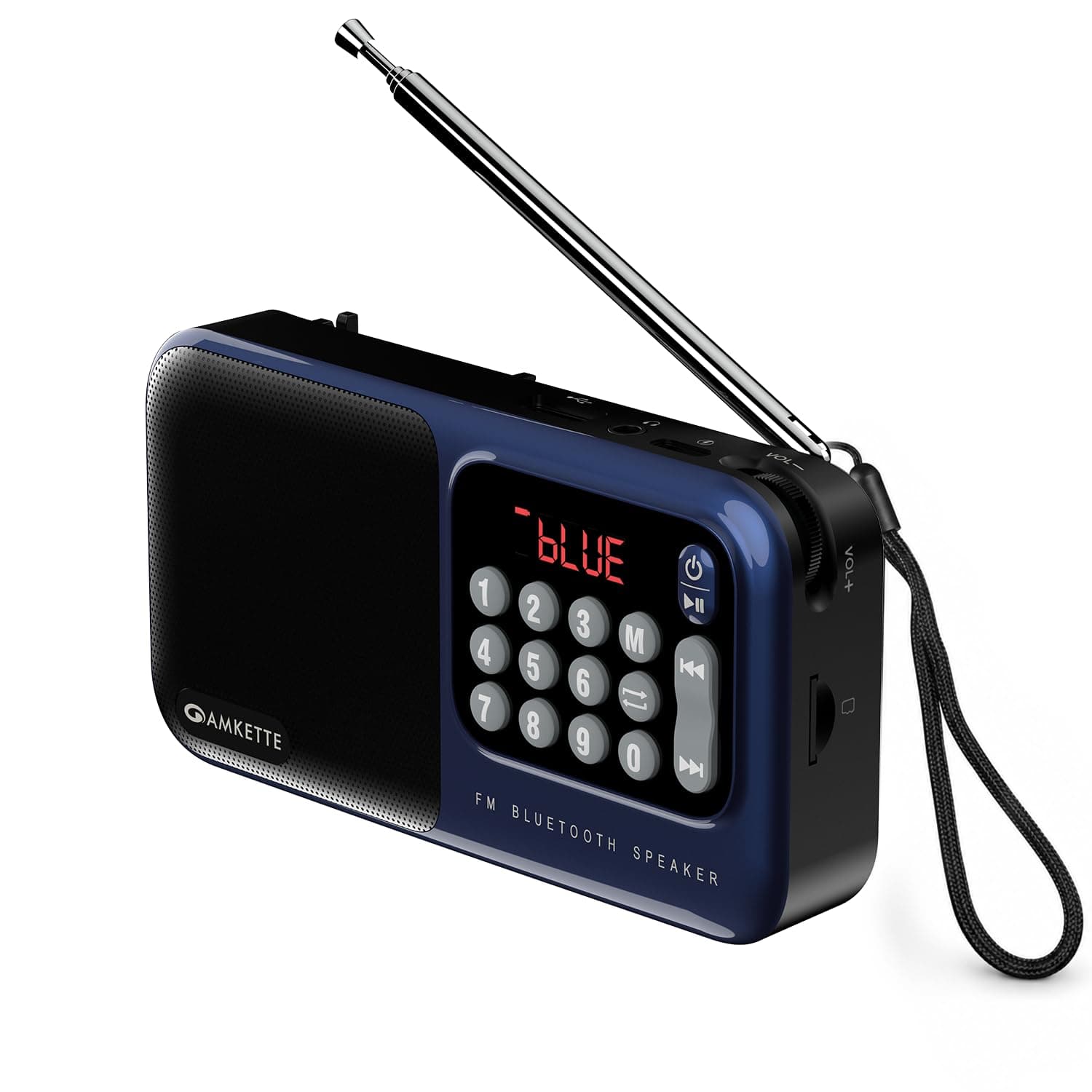 Amkette Pocket Mate FM Radio with Bluetooth Speaker - Type C Charging, Antenna, Multiple Playback,12 Hrs Playtime, and Number Pad (Headphone Jack, SD Card, USB Input) (Blue)