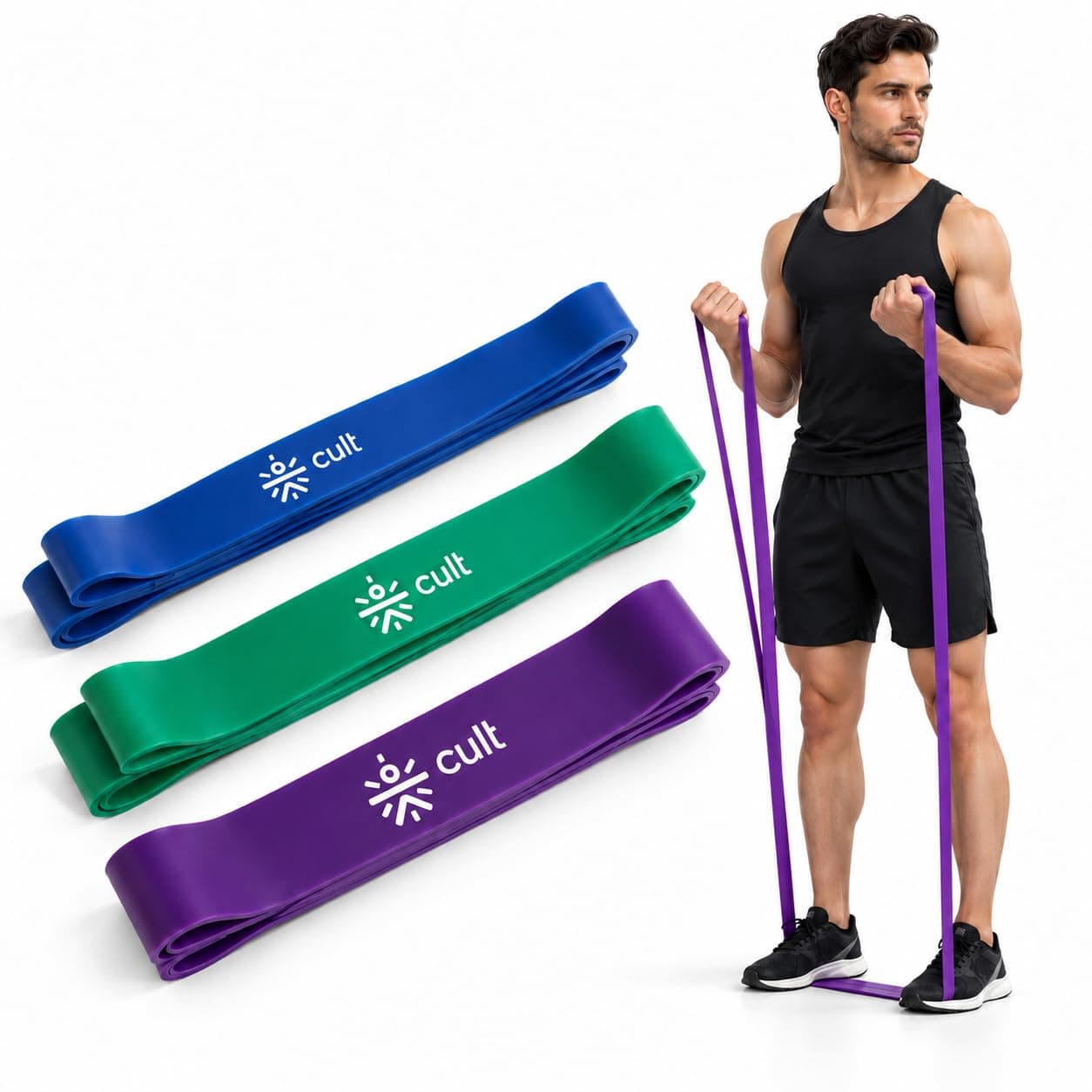 Cult Resistance Band Set of 3 (Blue 1840kg, Green 2256kg, Purple 3079kg) | Heavy Duty Resistance Bands for Stretching, Pull Ups, Strength Training, Yo...