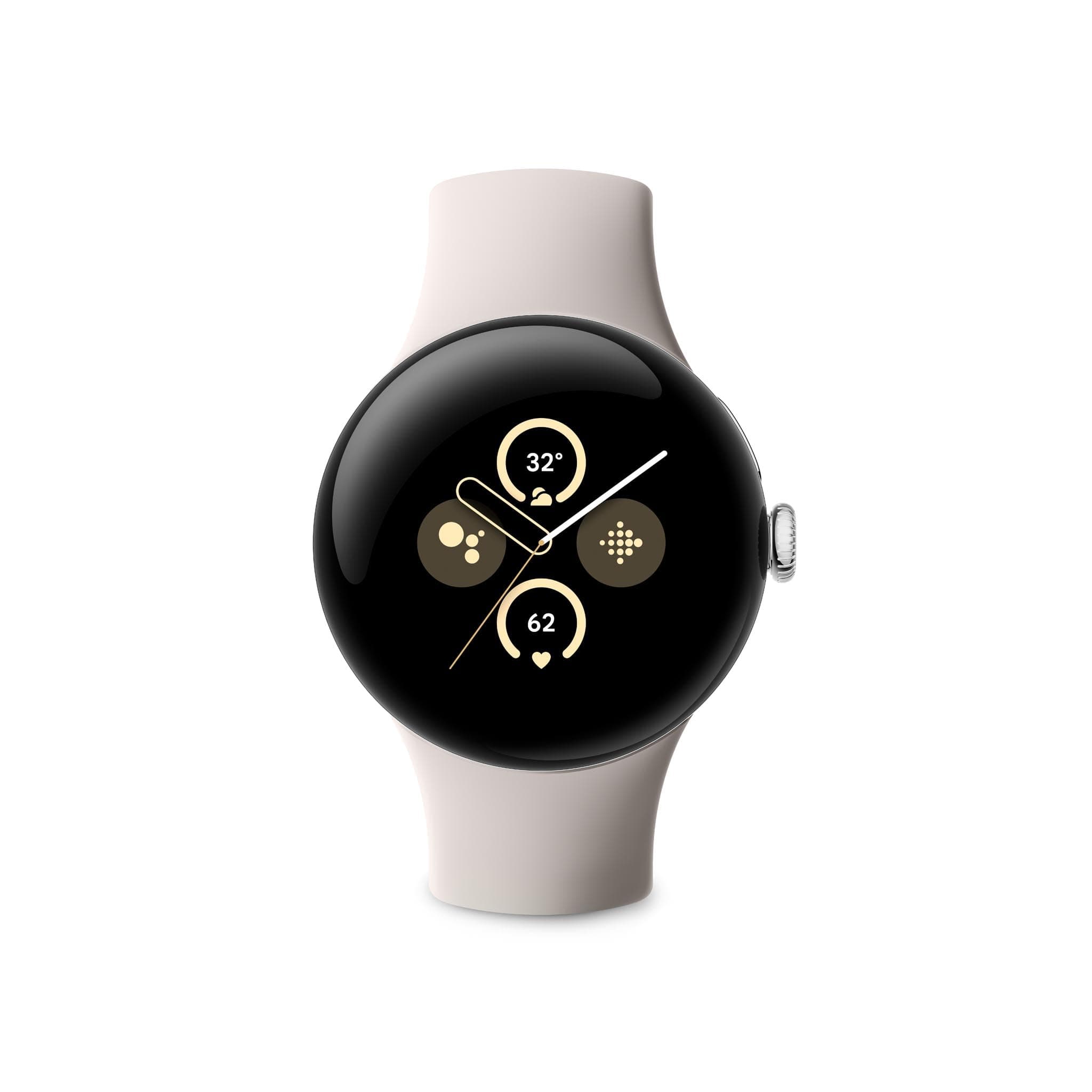 Google Pixel Watch 2 with the best of Fitbit Heart rate tracking, stress management, safety features – Android smartwatch – Polished Silver Aluminium Case – Porcelain Active Band – Wi-Fi