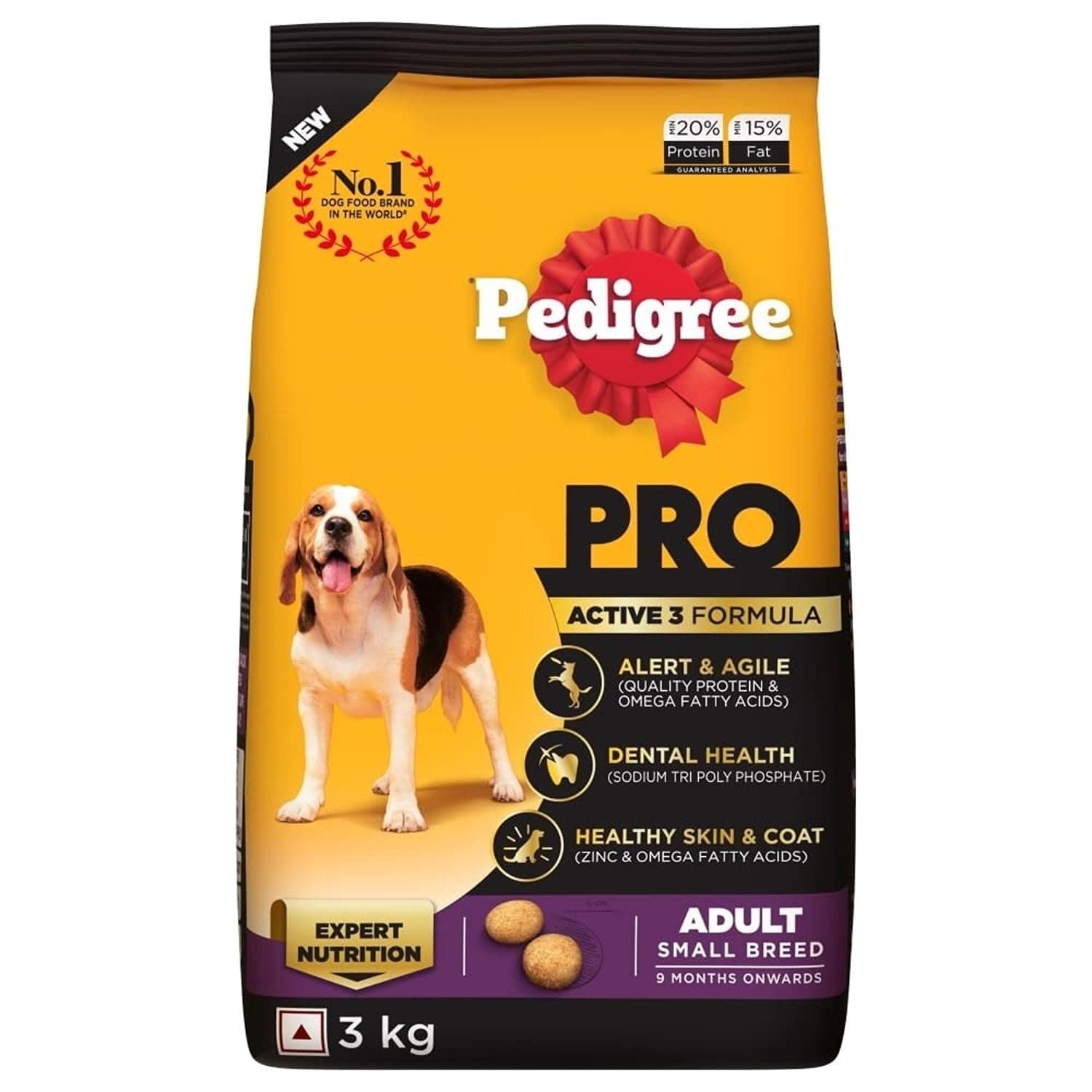 Pedigree PRO Adult Small Breed, Dry Dog Food (18 Months Onwards), 3 kg Pack