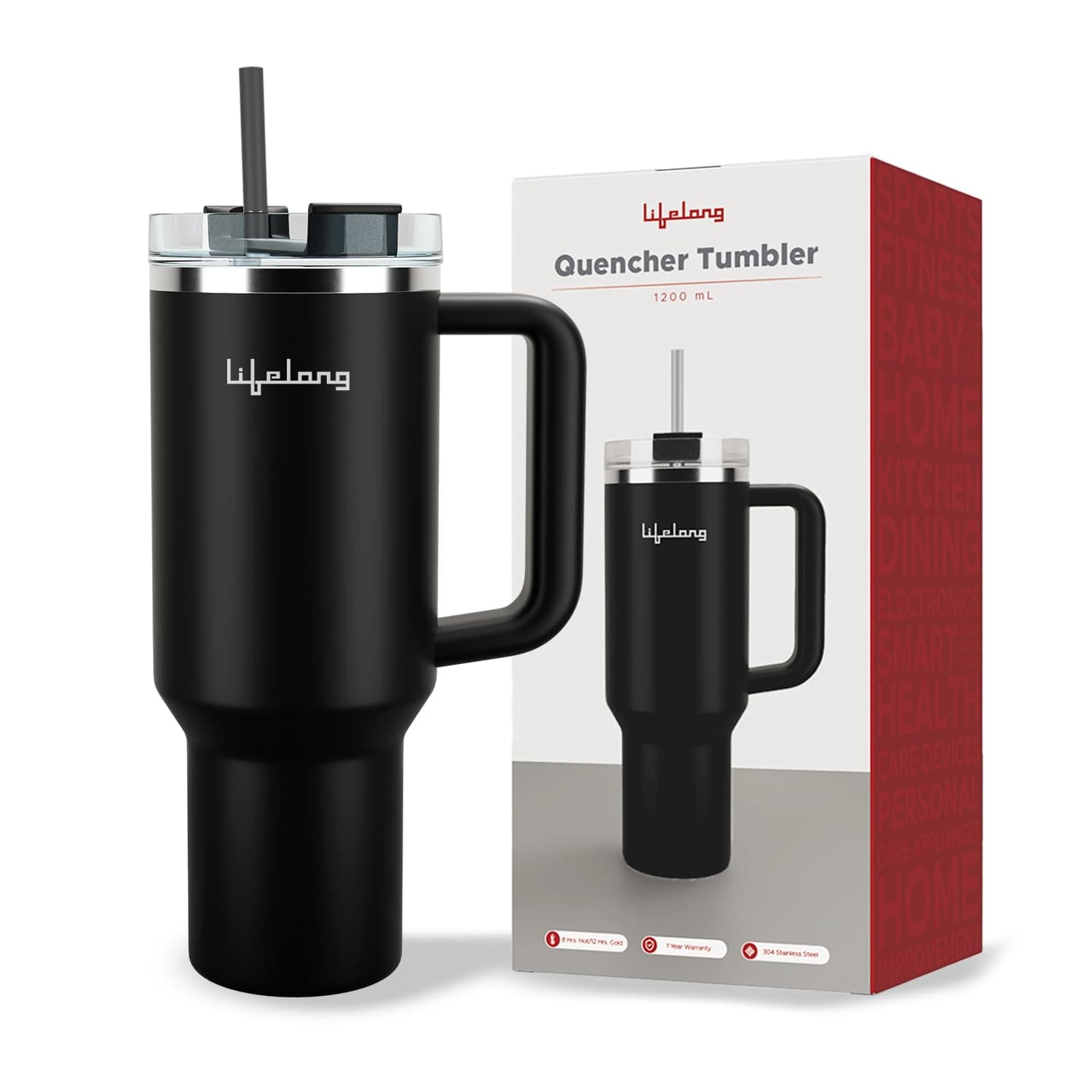 Lifelong Double-Walled Vacuum Insulated Tumbler with Lid & Straw 1200ml | Keeps Drinks Hot for 8 Hours & Cold for 12 Hours | Durable Stainless Steel T...