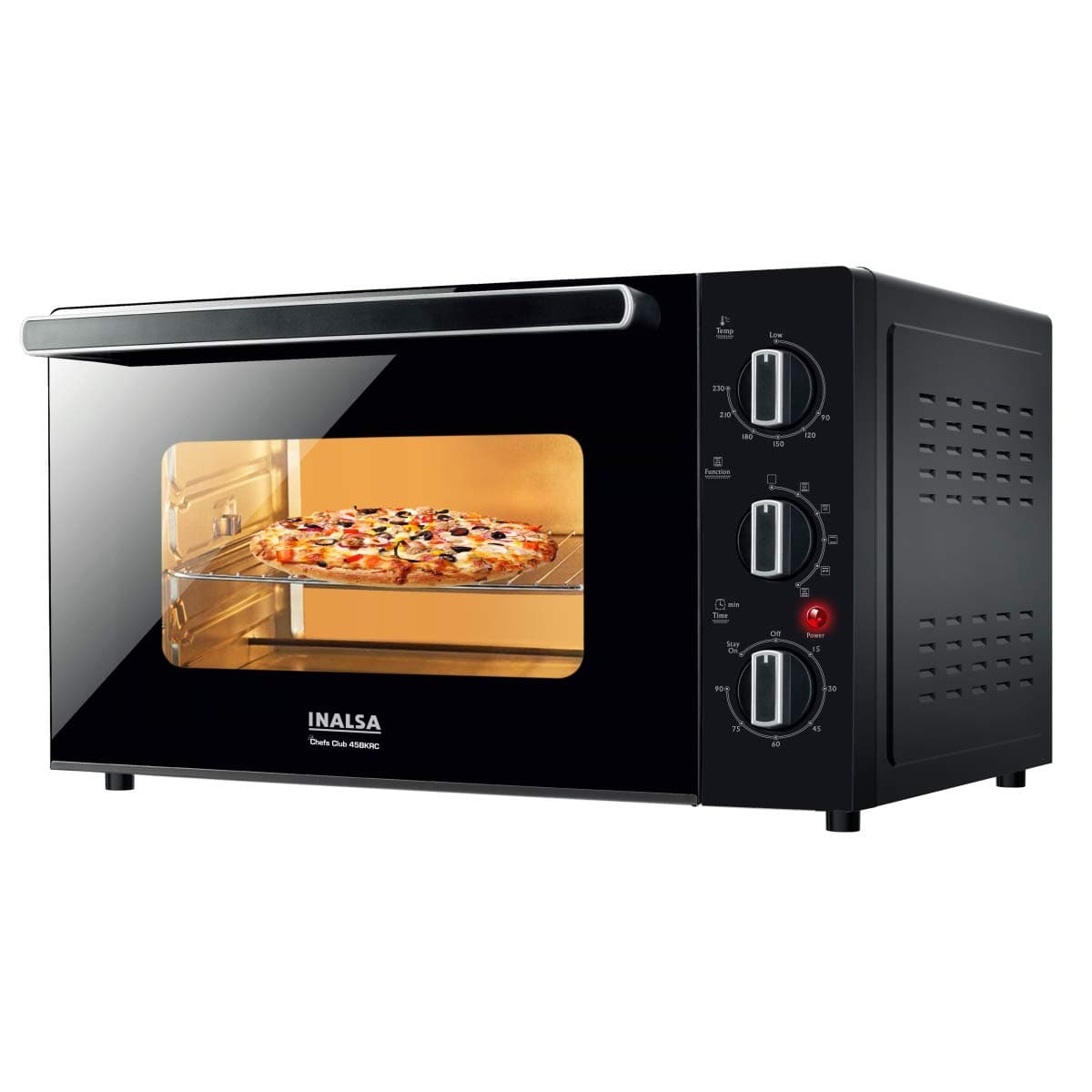 INALSA Oven Chefs Club 45BKRC OTG 45L -1500W with Rotisserie & Convention| Double Glass Door| Temperature & Timer Selection, 5 Cooking Modes, (Black)