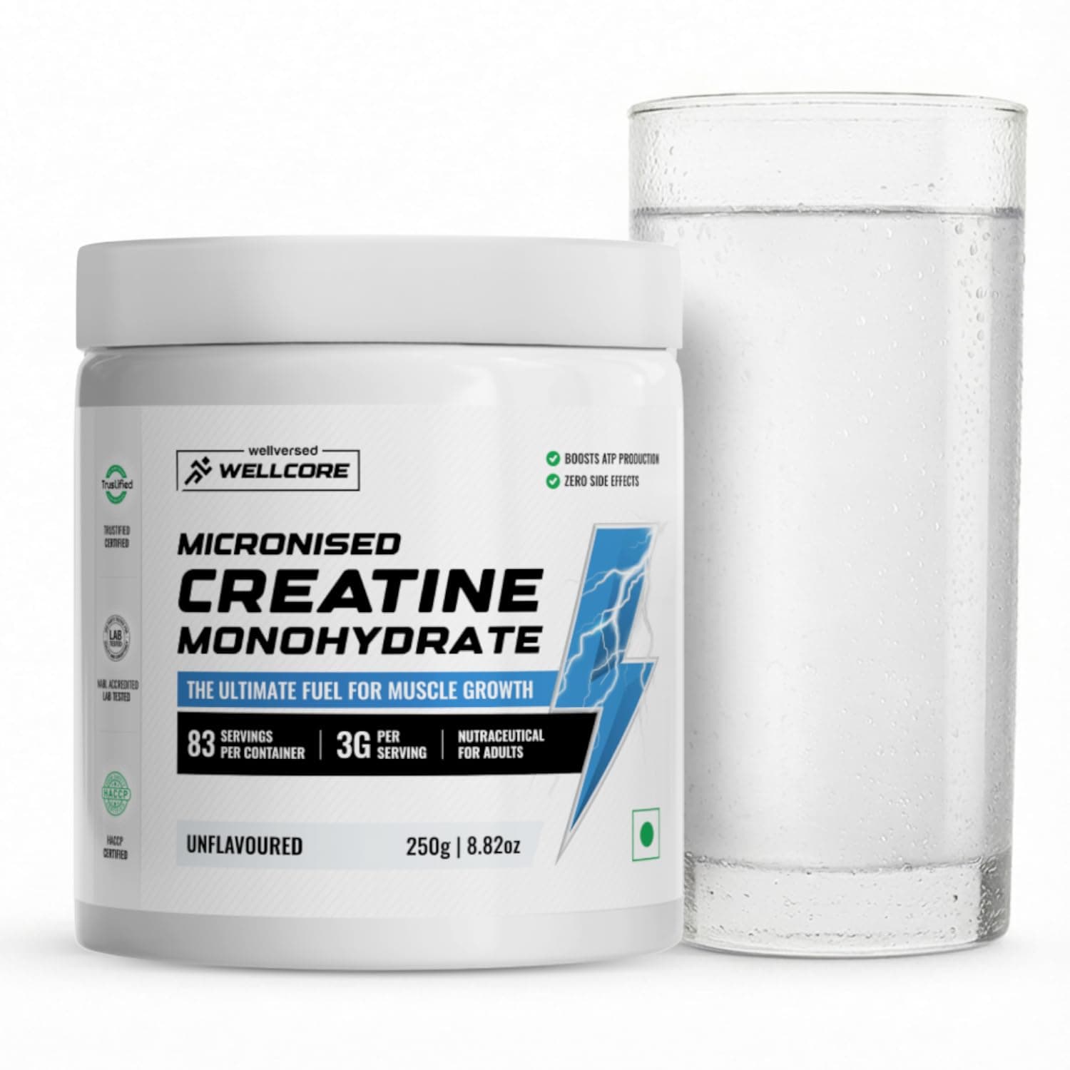 Wellcore - Micronised Creatine Monohydrate (250g, 83 Servings) | 100% Pure Creatine | Unflavored | Enhanced Absorption | Supports Athletic Performance and Power | Creatine For Men & Women
