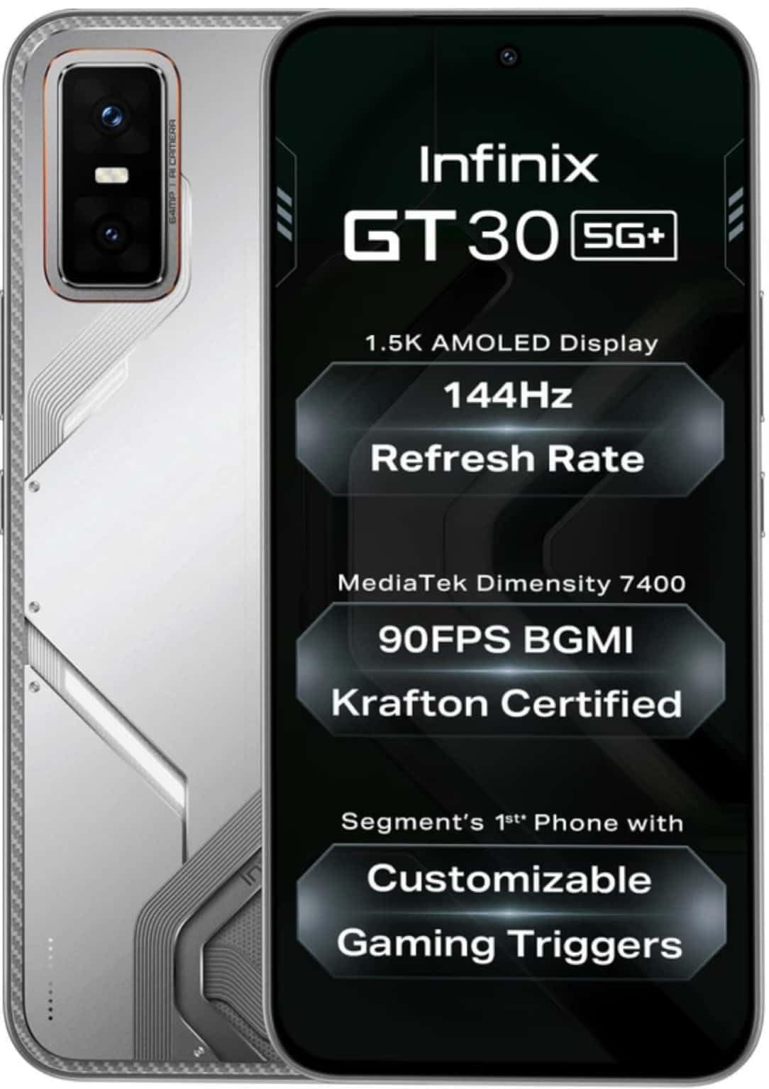 Infinix GT 30 5G+ (Blade White, 8GB RAM, 128GB Storage) | MediaTek D8350 Ultimate | 120FPS BGMI Gaming | Gaming Triggers | 1.5 Million+ AnTuTu AI