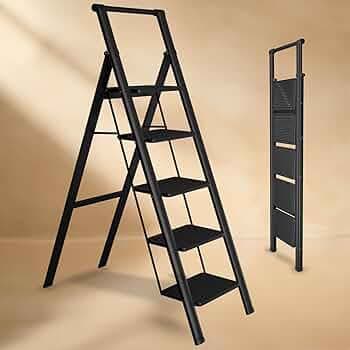 Lifelong 5 Steps Steel Ladder with Handle for Home, Foldable & Portable Stairs, Versatile Use for Kitchen, Bathroom & Office Foot Stool - Multipurpose...