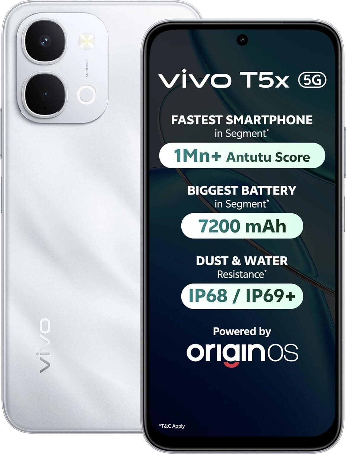 vivo T5x 5G (Star Silver, 6GB RAM, 128GB Storage) | Dimensity 7400-Turbo | 50MP AI Camera | 7200mAh Battery | 6.76 FHD+ Display