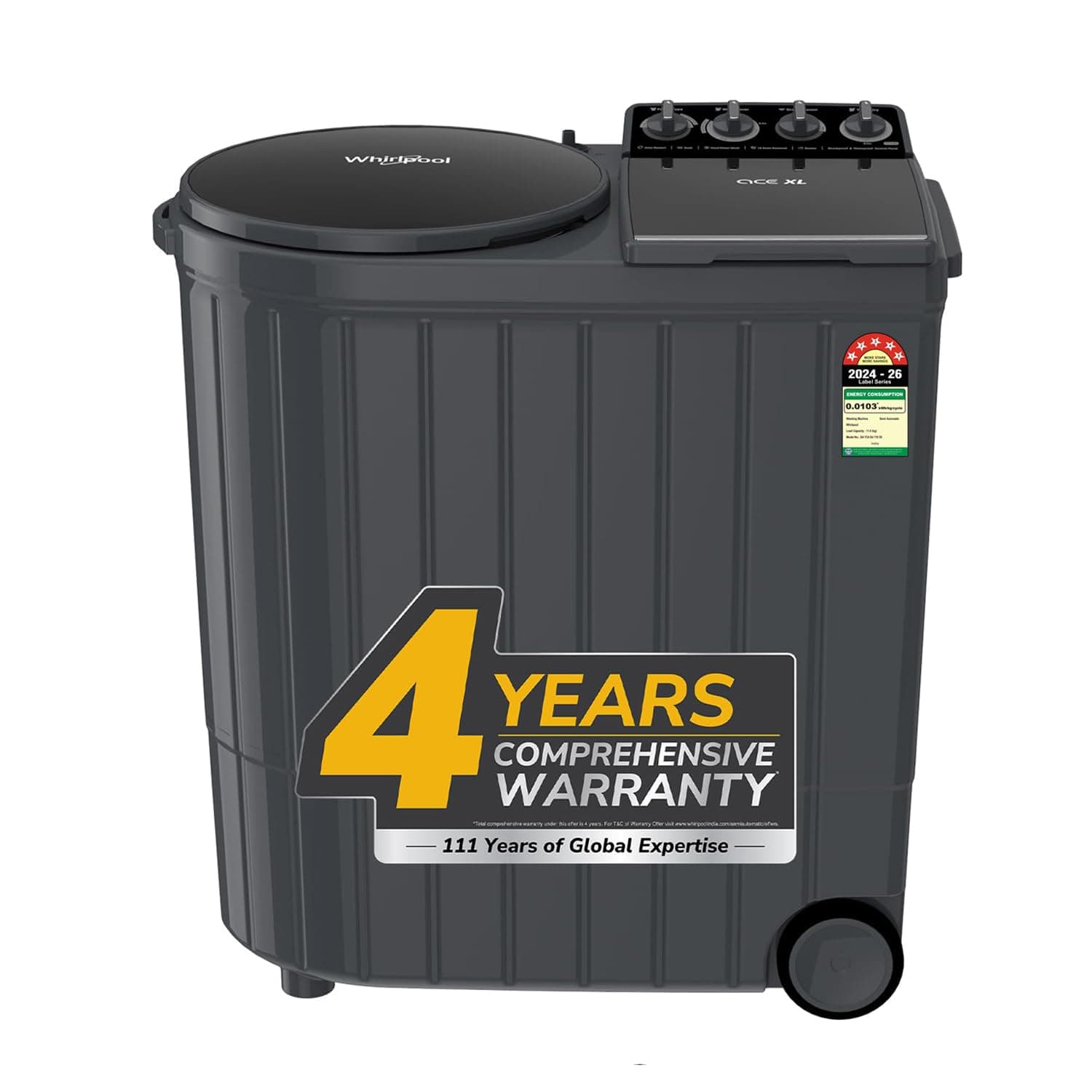 Whirlpool 11Kg Semi-Automatic Top Loading Washing Machine (ACE XL 11 DMIX GRAPHITE GREY,10YR MW, Dynamix Detergent Dispenser, 2024 Model)