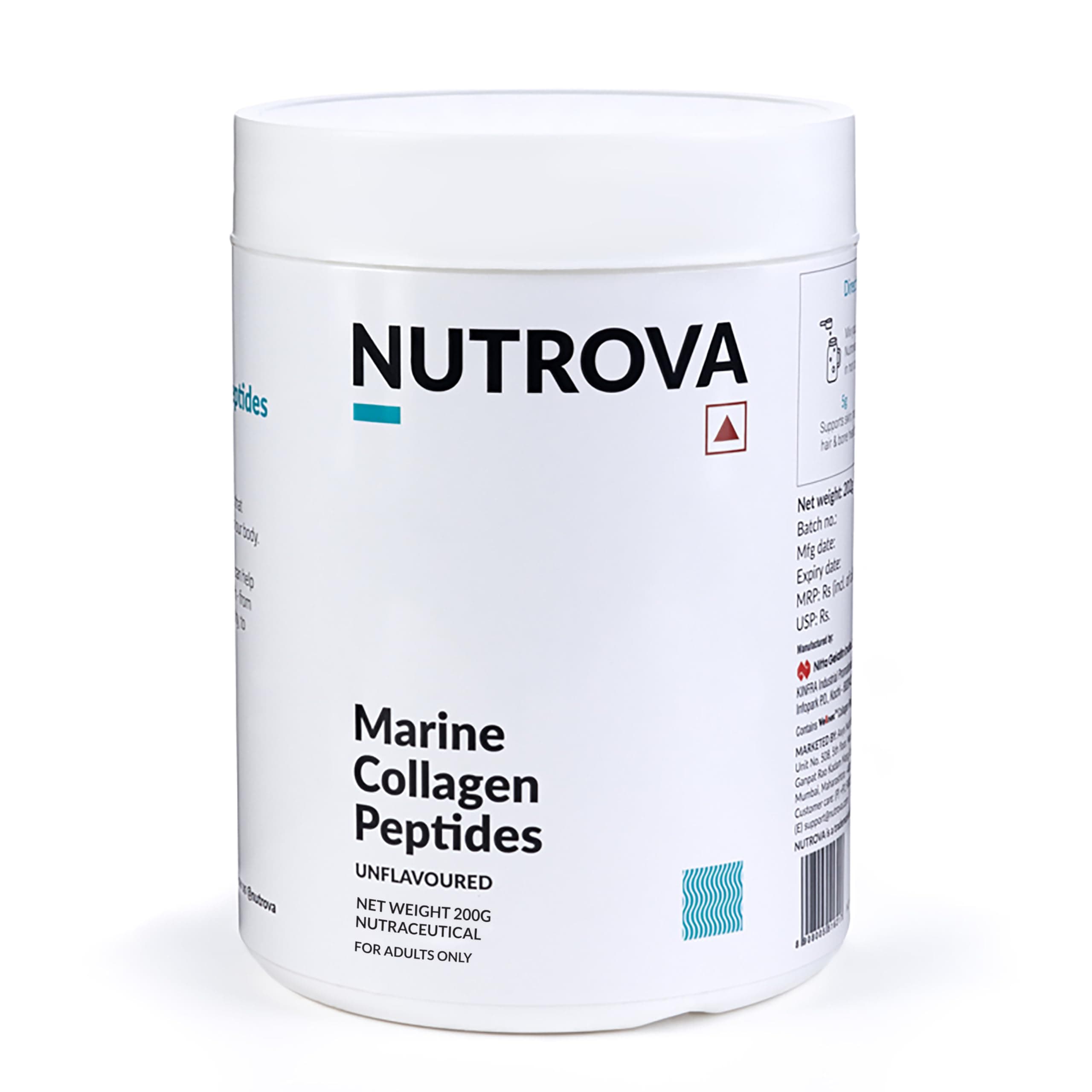 NUTROVA Marine Collagen Peptides for Men & Women, For Healthy Skin & Hair, Nails, Bones - Anti-Aging Supplement Unflavoured Easy to Mix Powder (200gm...