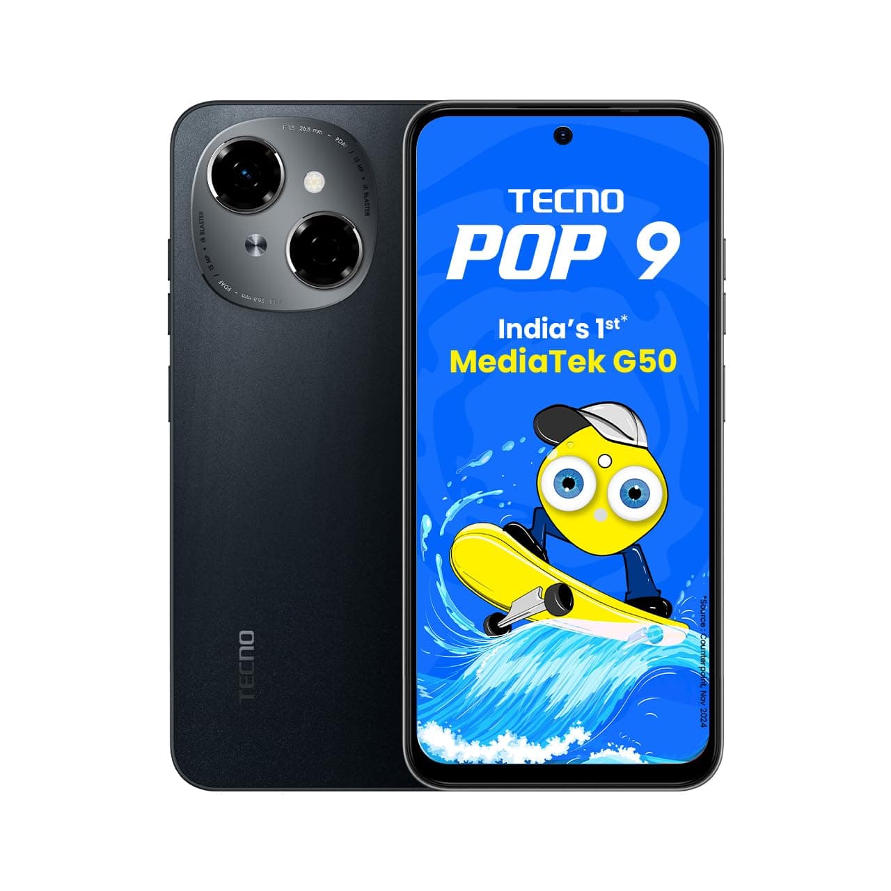 TECNO POP 9 (Startrail Black, 3GB+64GB) |India's 1st Mediatek G50 | IP54 Rated | IR Remote | Dual Speaker with DTS | 36 Month Lag Free Fluency | 15W F...