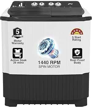 Godrej 12 Kg 5 Star Actie Soak Technology Semi-Automatic Top Load Washing Machine (WSAXIS VX 120 5.0 SN3 T GPGR, Graphite Grey, With Hexa Roller Impel...