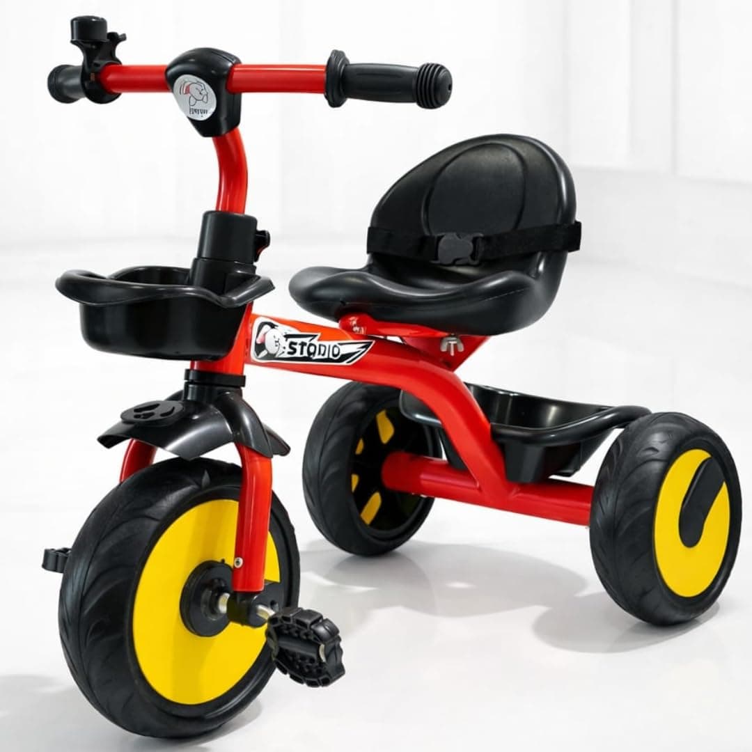 Storio Kids Tricycle with EVA Wheels, Bell & Front & Rear Basket | Sturdy Baby Trike for Boys & Girls Age 25 Years | Comfortable Seat, Anti-Skid Wheel...